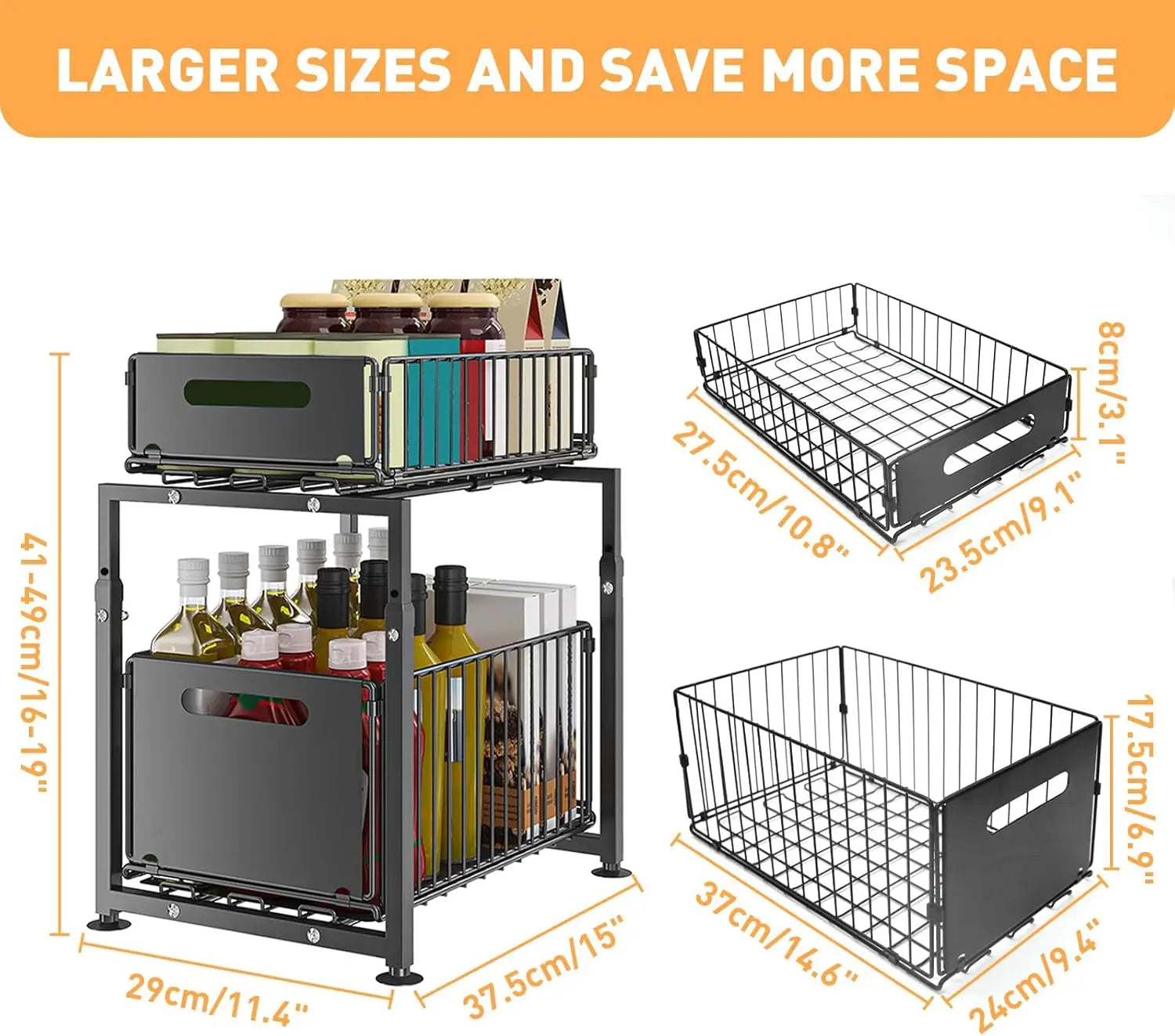 CARLA HOME 2-Tier Under Sink Organizer with Sliding Drawers & Height Adjustable for Kitchen Bathroom Cabinet Organization Wholesale Hub
