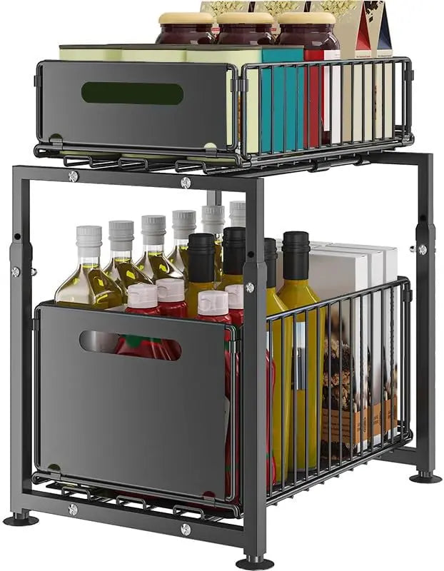 CARLA HOME 2-Tier Under Sink Organizer with Sliding Drawers & Height Adjustable for Kitchen Bathroom Cabinet Organization Wholesale Hub