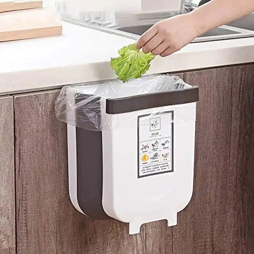 Hanging Trash Can Collapsible Small Garbage Waste Bin for Kitchen Cabinet Door (White) Wholesale Hub