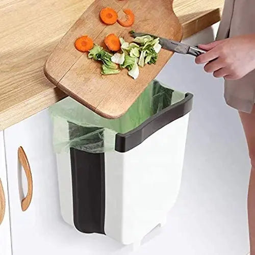 Hanging Trash Can Collapsible Small Garbage Waste Bin for Kitchen Cabinet Door (White) Wholesale Hub
