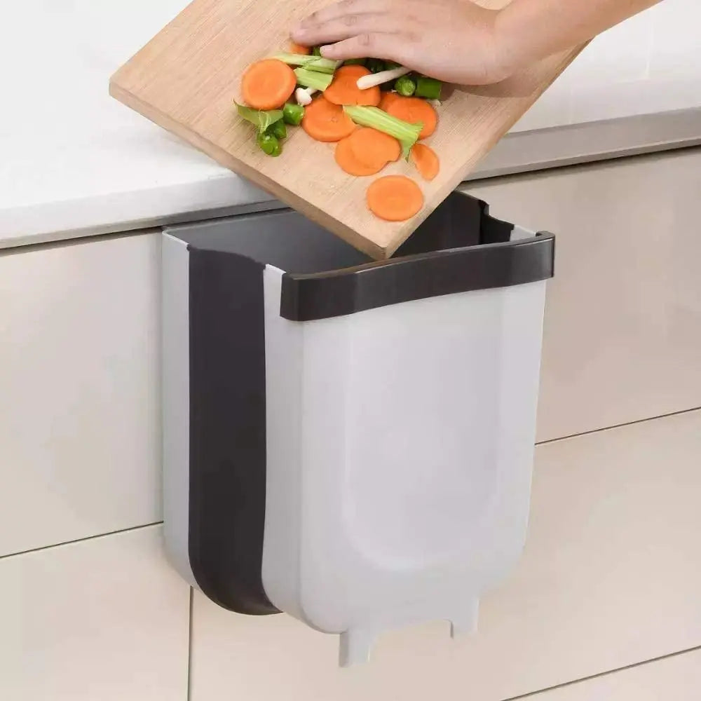 Hanging Trash Can Collapsible Small Garbage Waste Bin for Kitchen Cabinet Door (Grey) Wholesale Hub