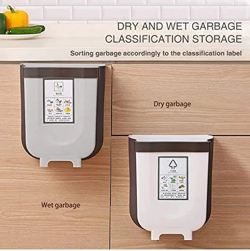 Hanging Trash Can Collapsible Small Garbage Waste Bin for Kitchen Cabinet Door (Grey) Wholesale Hub