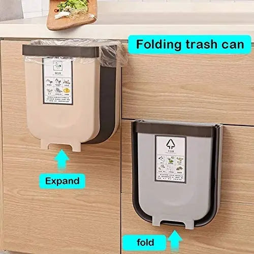 Hanging Trash Can Collapsible Small Garbage Waste Bin for Kitchen Cabinet Door (Grey) Wholesale Hub