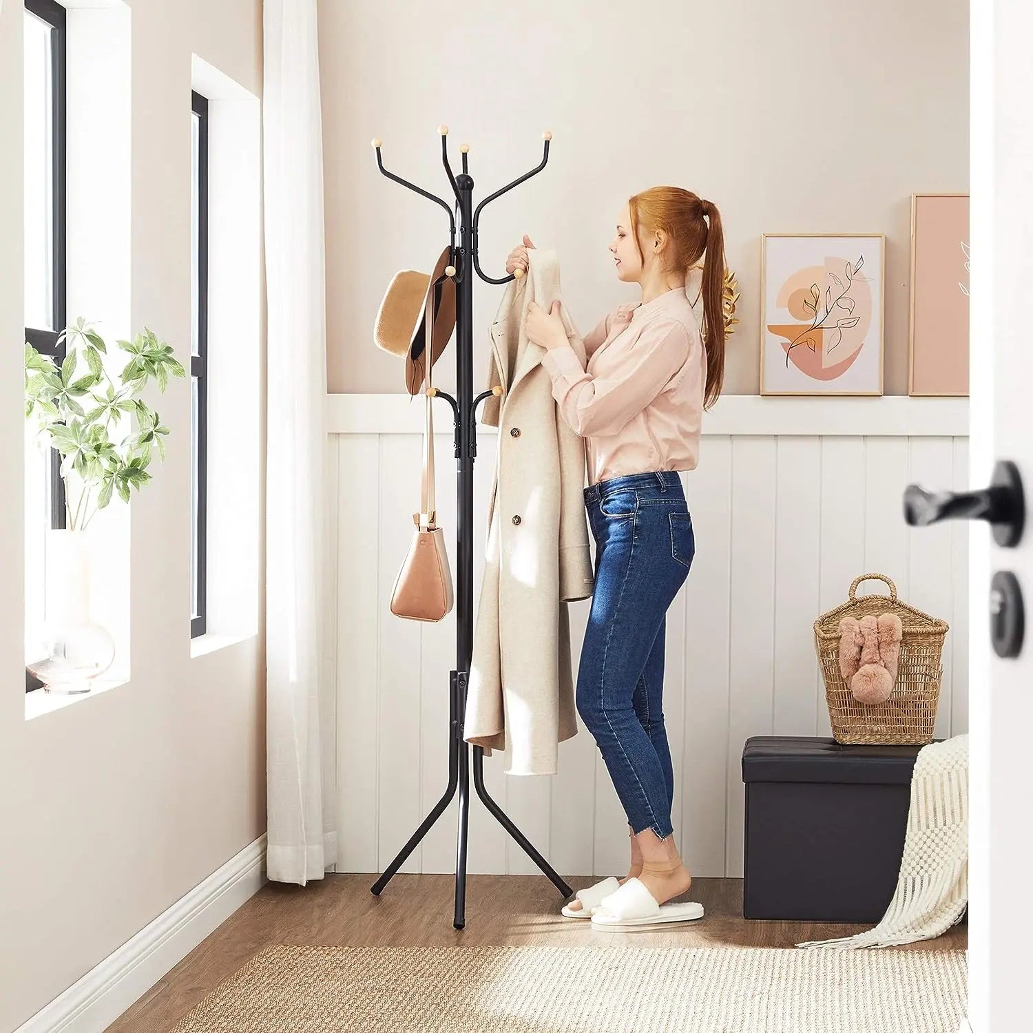 Metal Coat Rack Stand Hat Hanger, Black, 182cm Wholesale Hub