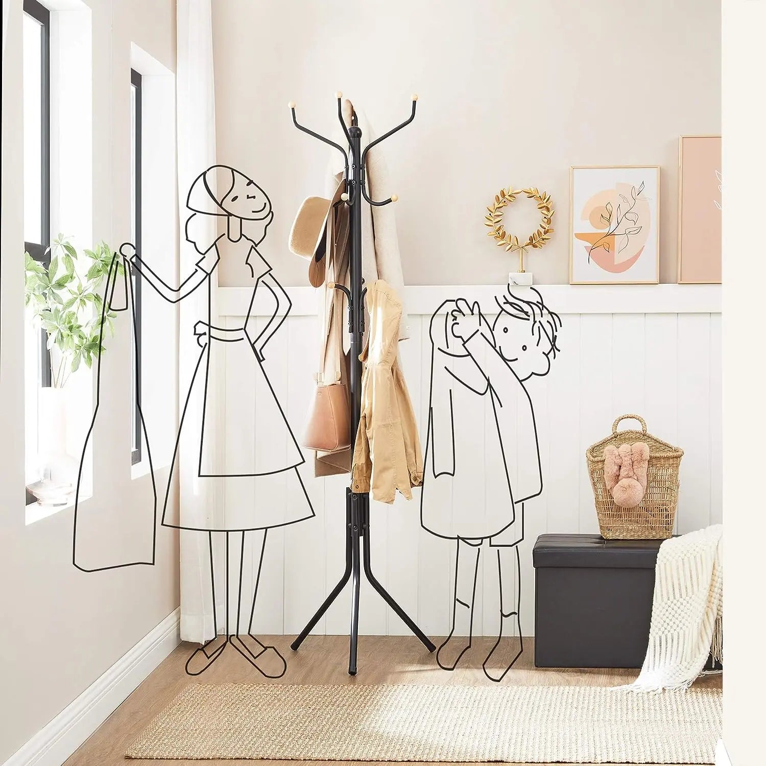 Metal Coat Rack Stand Hat Hanger, Black, 182cm Wholesale Hub