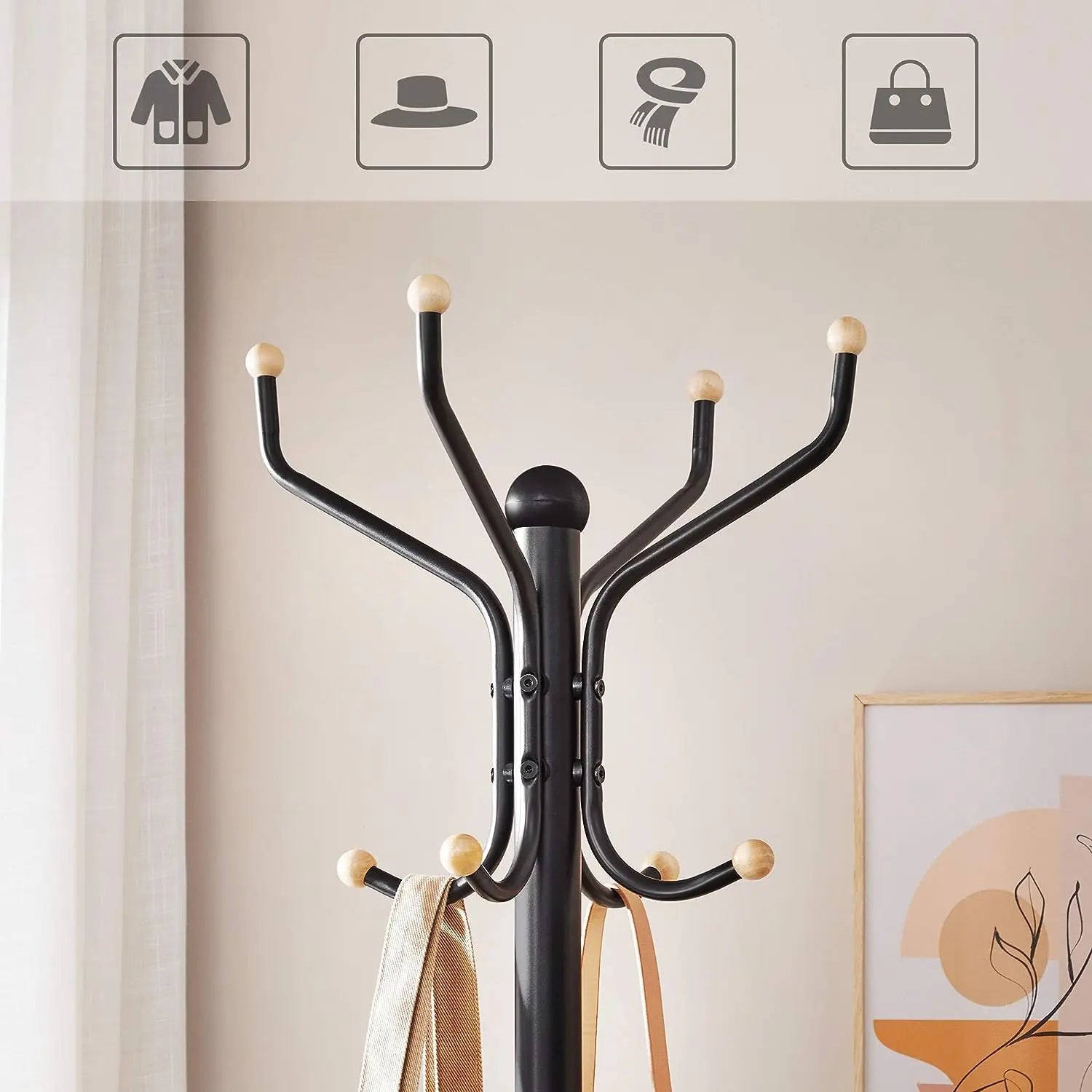 Metal Coat Rack Stand Hat Hanger, Black, 182cm Wholesale Hub