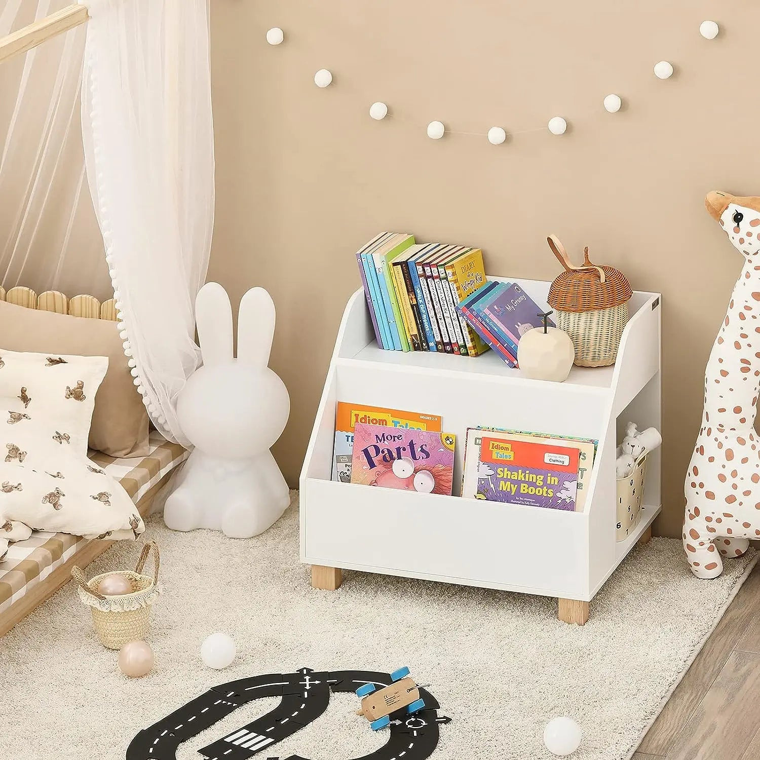 Kids Storage Bookcase 3 Compartments, White Wholesale Hub