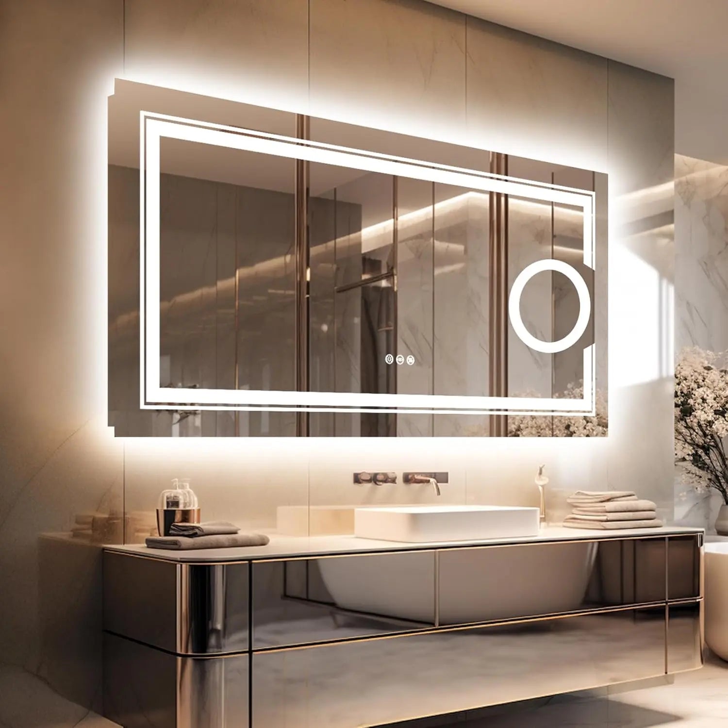 1200x600mm LED Bathroom Mirror Anti-fog Magnifying Wholesale Hub