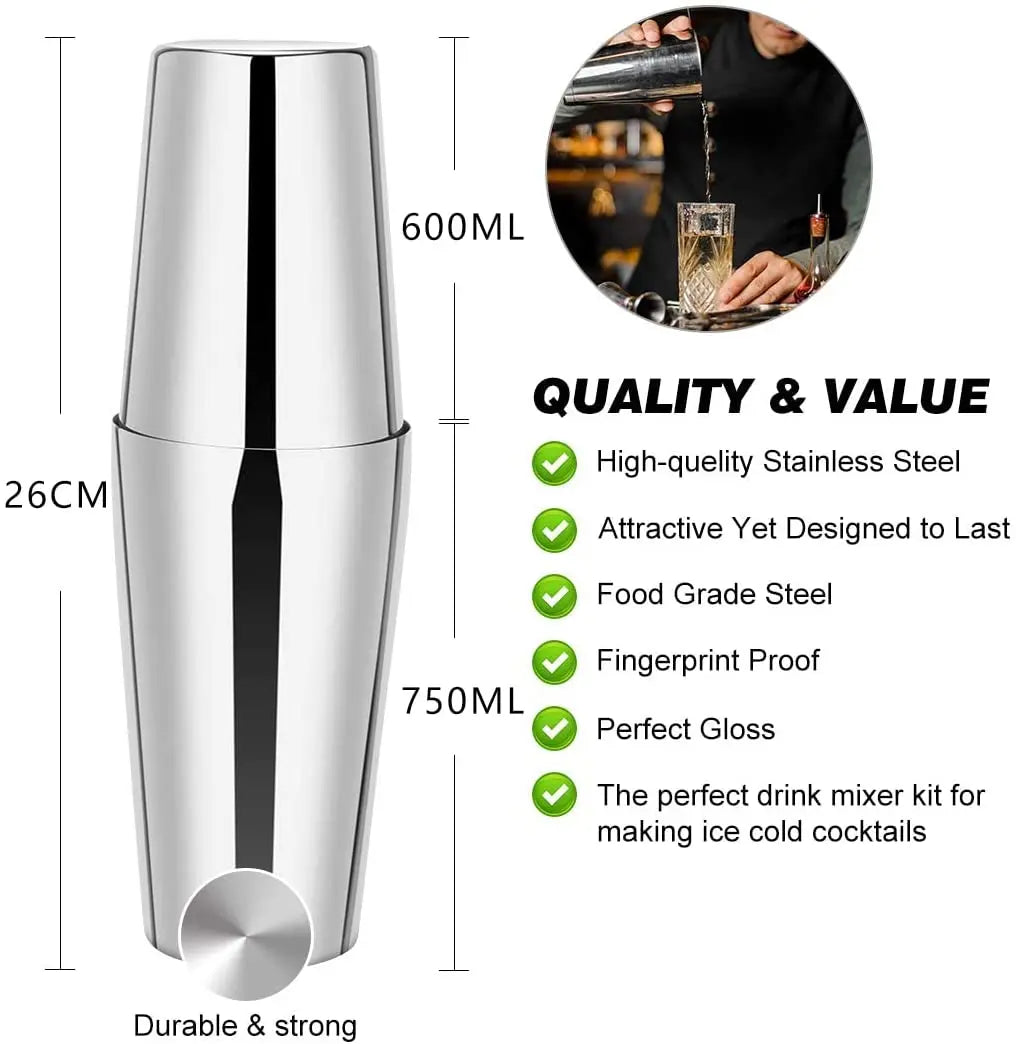 Cocktail Shaker Set Boston 23-Piece Stainless Steel and Professional Bar Tools for Drink Mixing Wholesale Hub