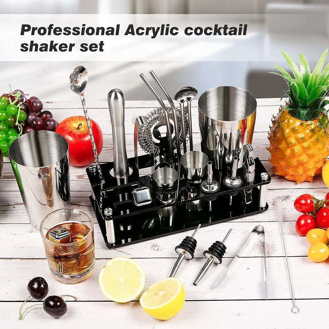 Cocktail Shaker Set Boston 23-Piece Stainless Steel and Professional Bar Tools for Drink Mixing Wholesale Hub