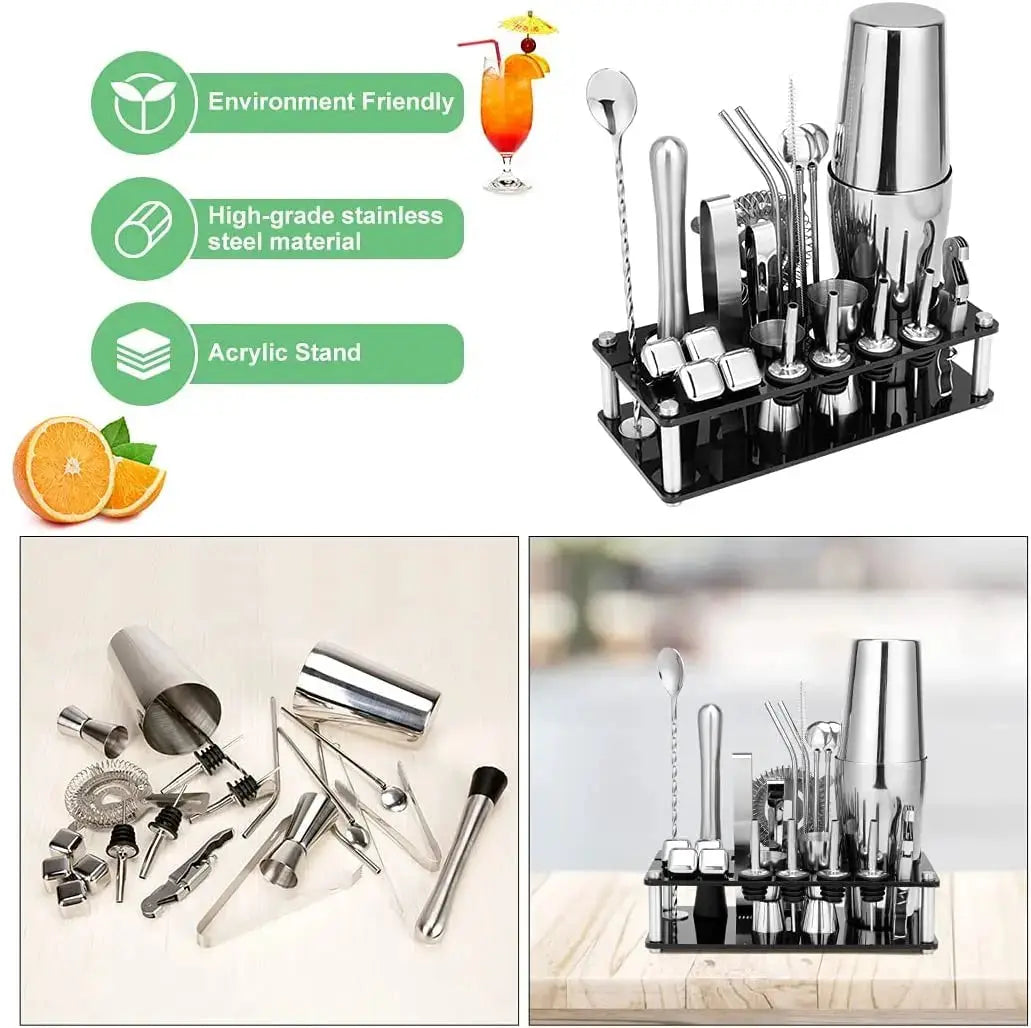 Cocktail Shaker Set Boston 23-Piece Stainless Steel and Professional Bar Tools for Drink Mixing Wholesale Hub