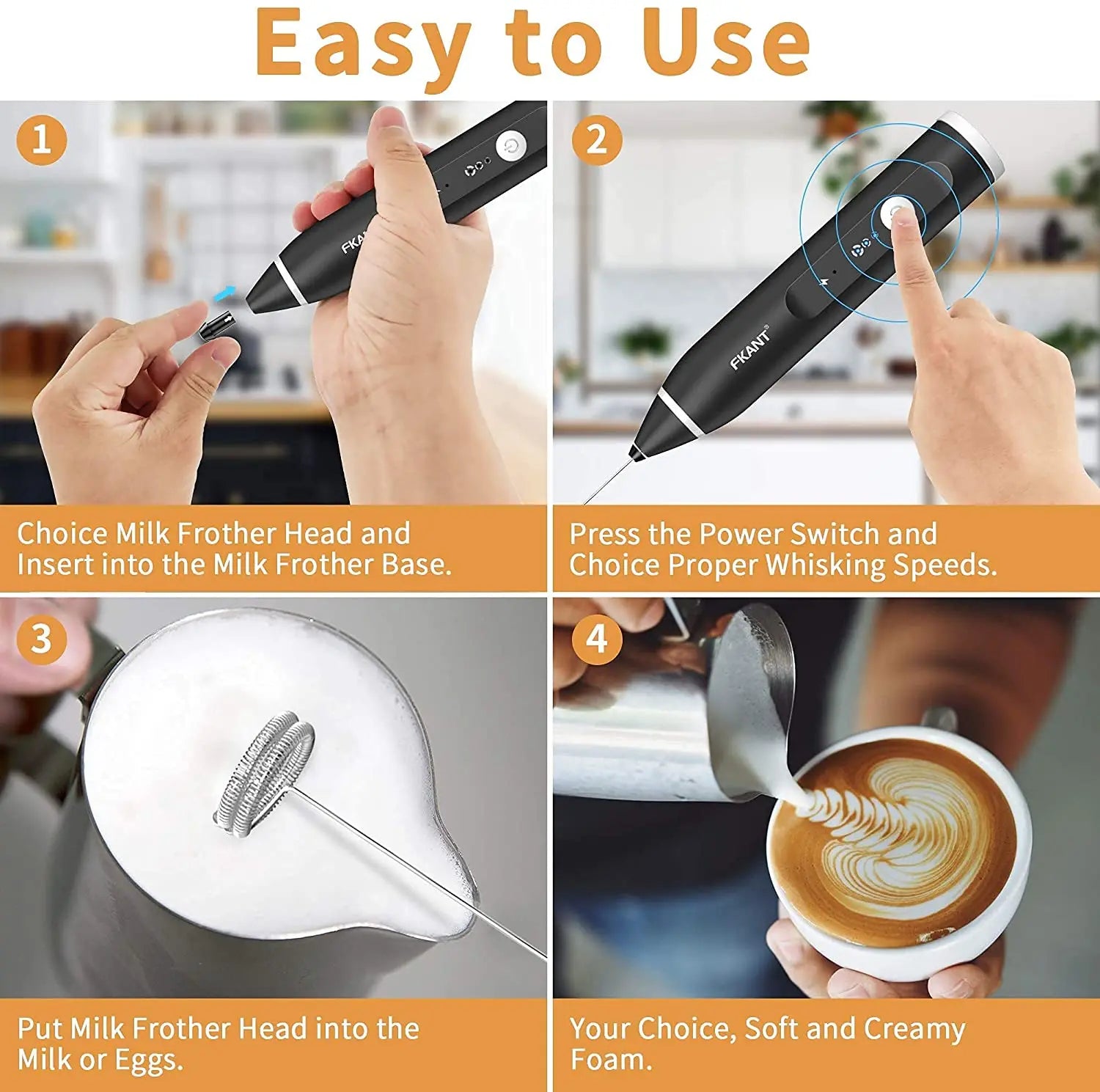 Black Rechargeable Electric Milk Frother Handheld (3 Speeds) Wholesale Hub