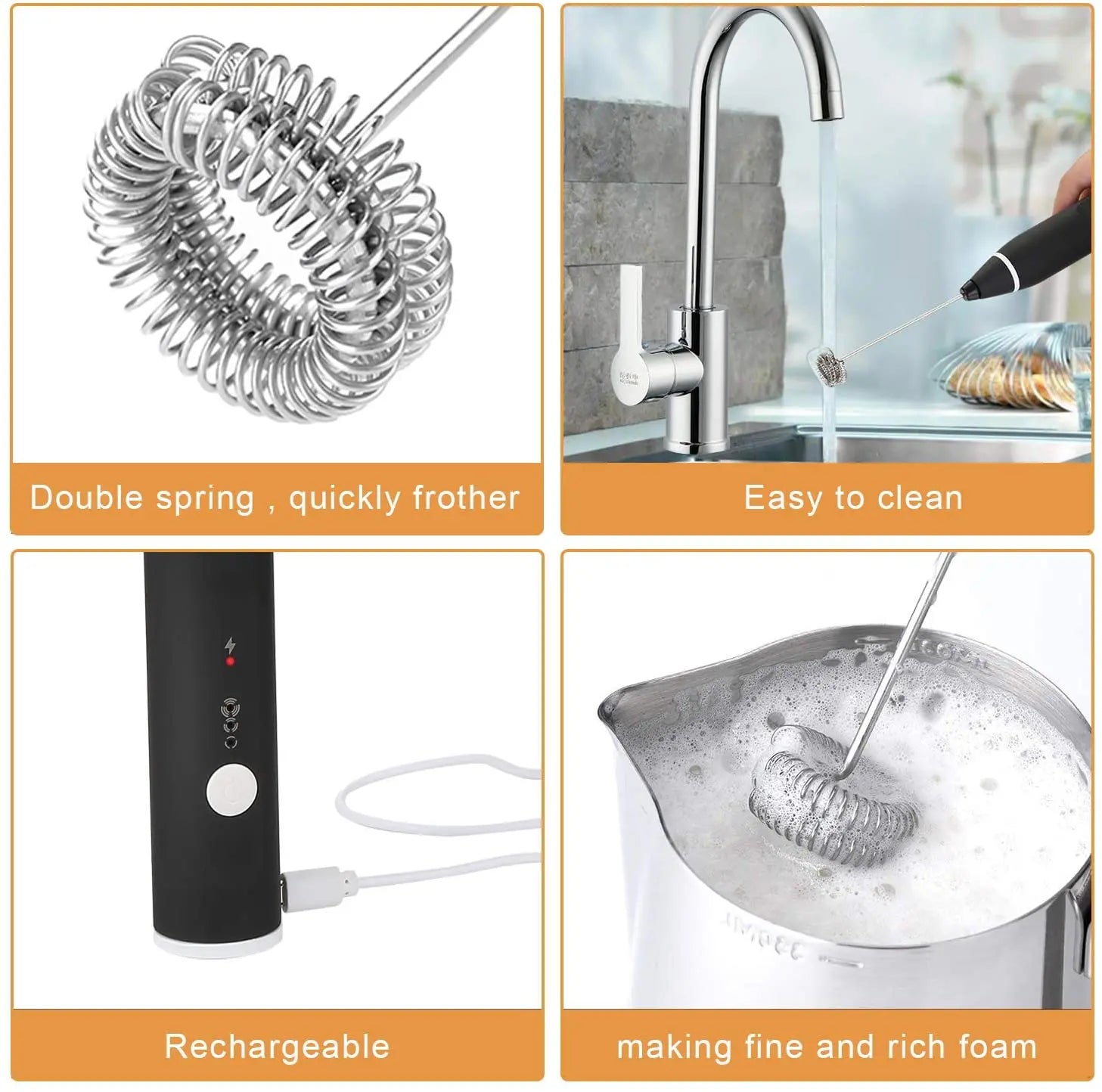 Black Rechargeable Electric Milk Frother Handheld (3 Speeds) Wholesale Hub