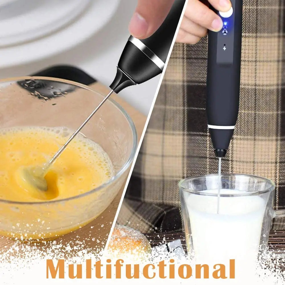 Black Rechargeable Electric Milk Frother Handheld (3 Speeds) Wholesale Hub