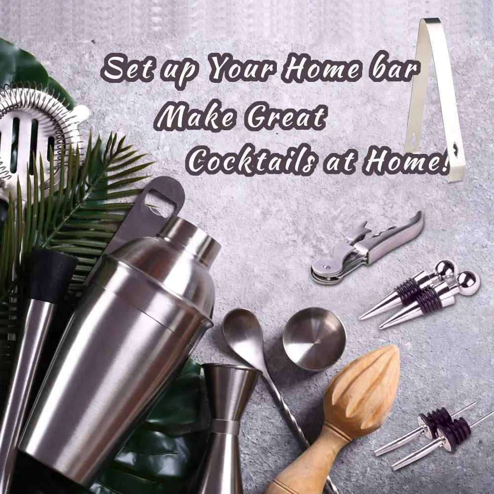 Cocktail Shaker Set Bartender Kit with Bamboo frame and 12 Pieces Stainless Steel Bar Tool Set Wholesale Hub