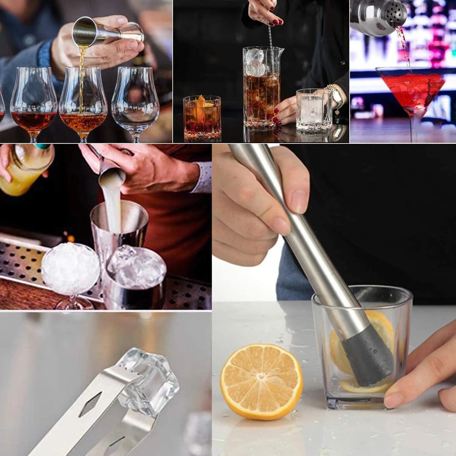 Cocktail Shaker Set Bartender Kit with Bamboo frame and 12 Pieces Stainless Steel Bar Tool Set Wholesale Hub