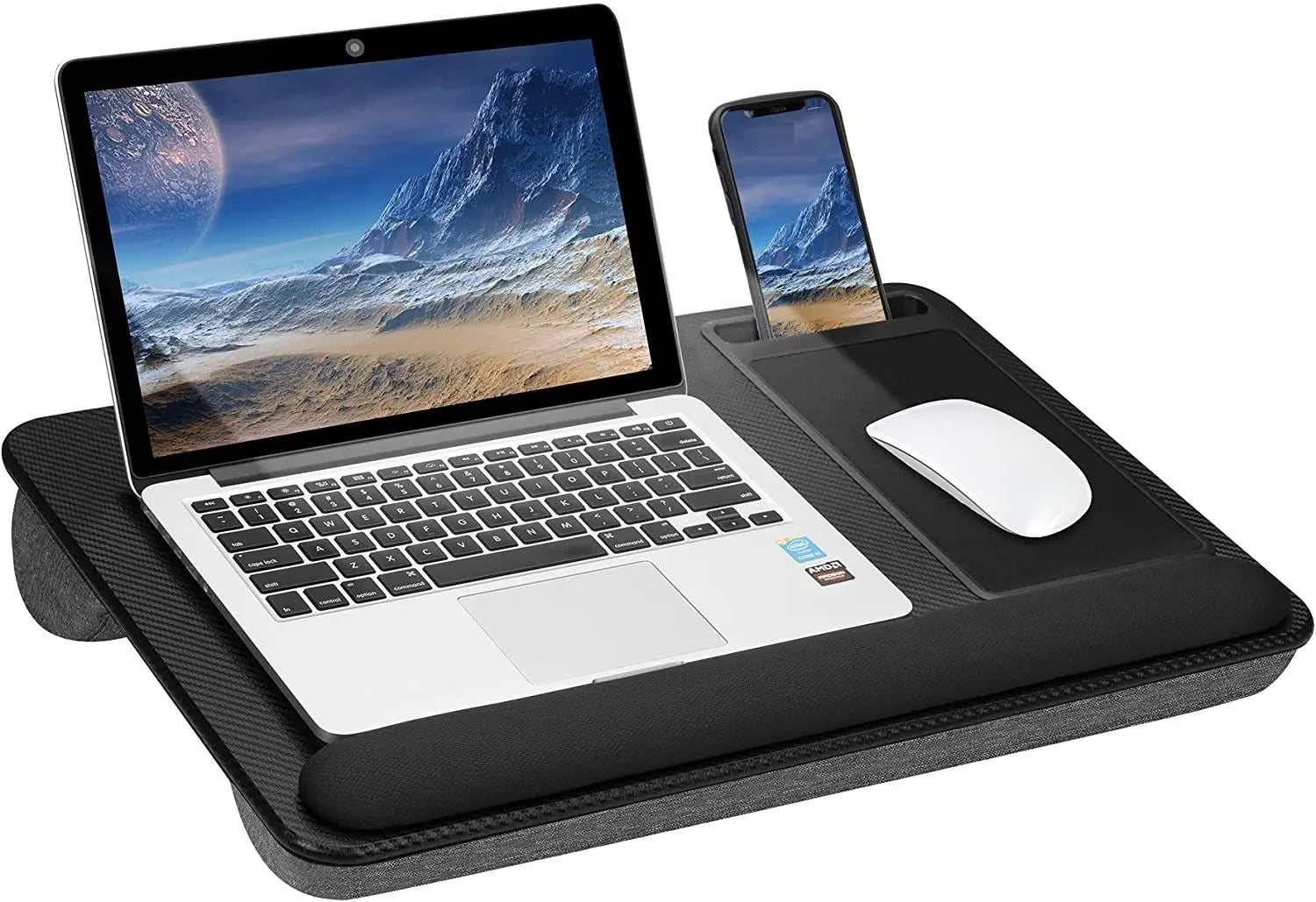 Portable Laptop Desk with Device Ledge, Mouse Pad and Phone Holder for Home Office (Black, 43cm) Wholesale Hub