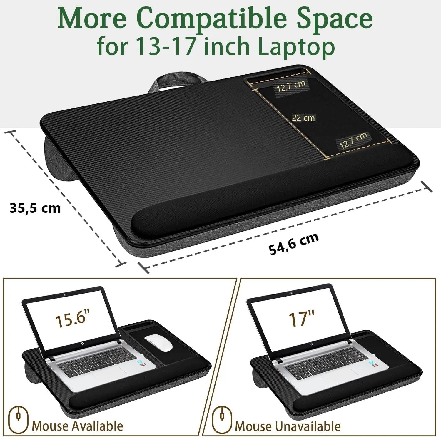 Portable Laptop Desk with Device Ledge, Mouse Pad and Phone Holder for Home Office (Black, 43cm) Wholesale Hub