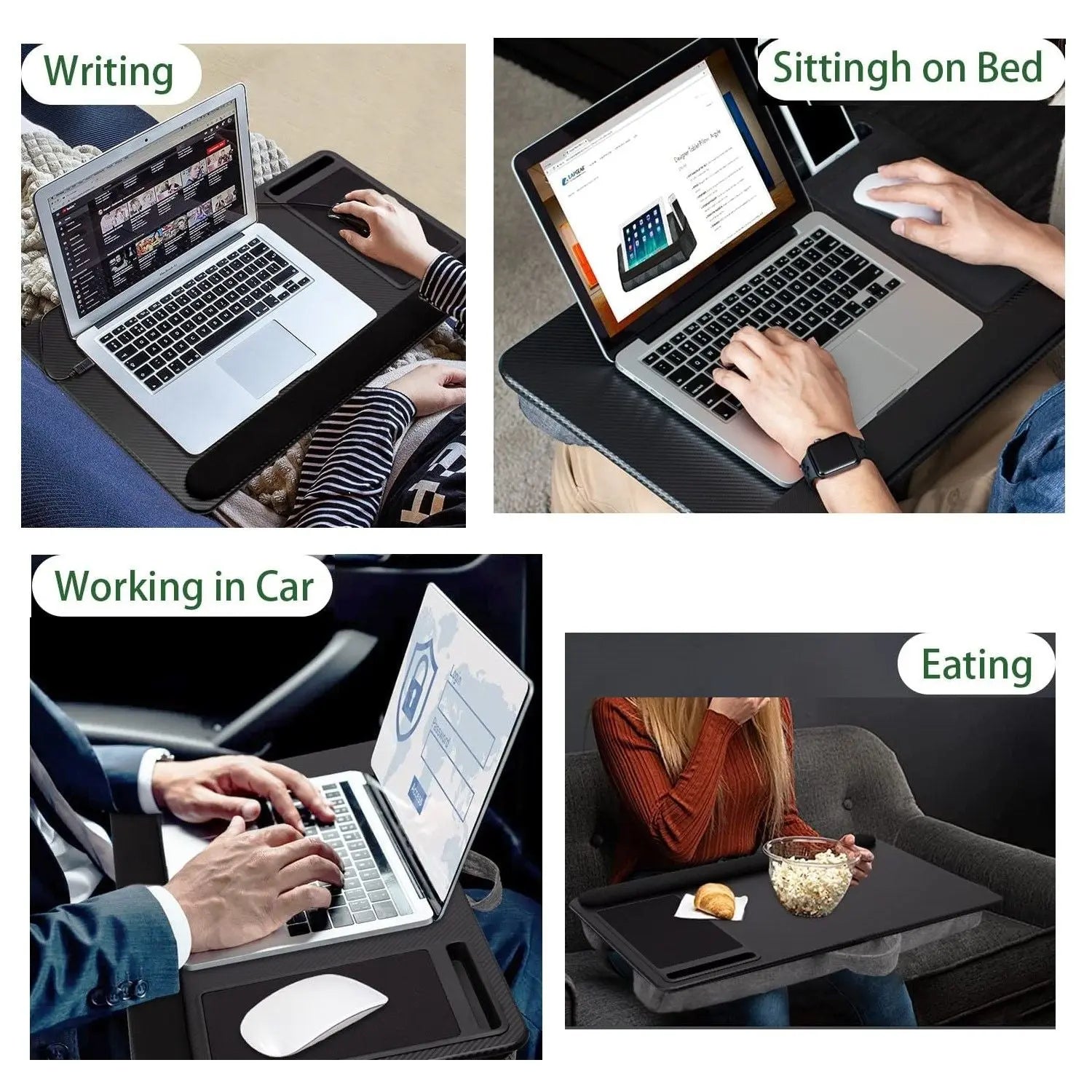 Portable Laptop Desk with Device Ledge, Mouse Pad and Phone Holder for Home Office (Black, 43cm) Wholesale Hub