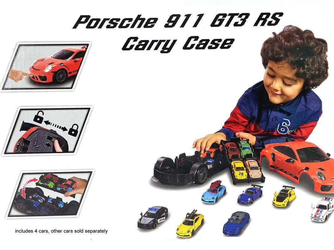 Majorette Porsche 911 GT3 RS Carry Case Playset including 4x Diecast Model Cars Wholesale Hub