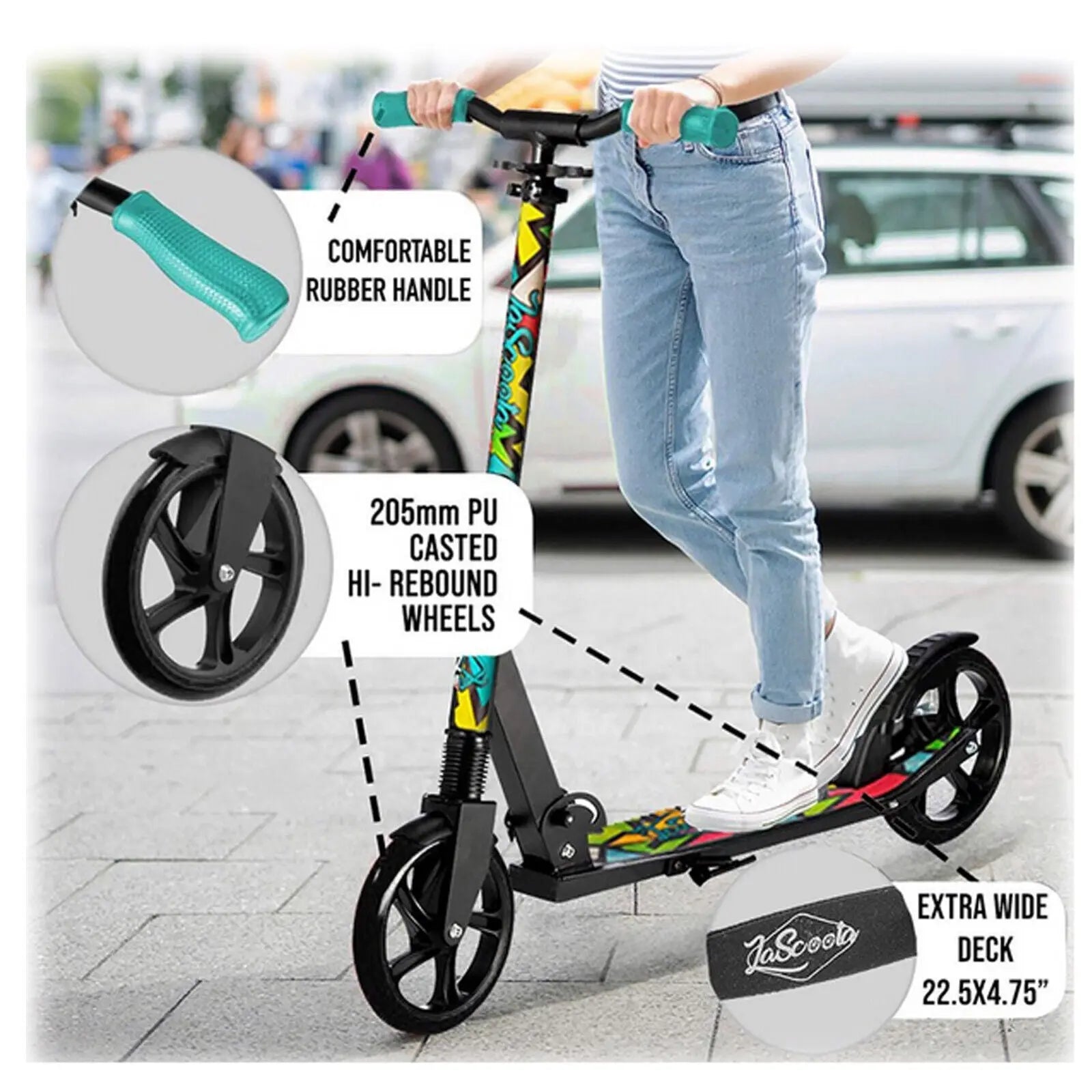 Lascoota Pulse Kick Push Commuter Scooter Teen Adult Graphic Black Wholesale Hub