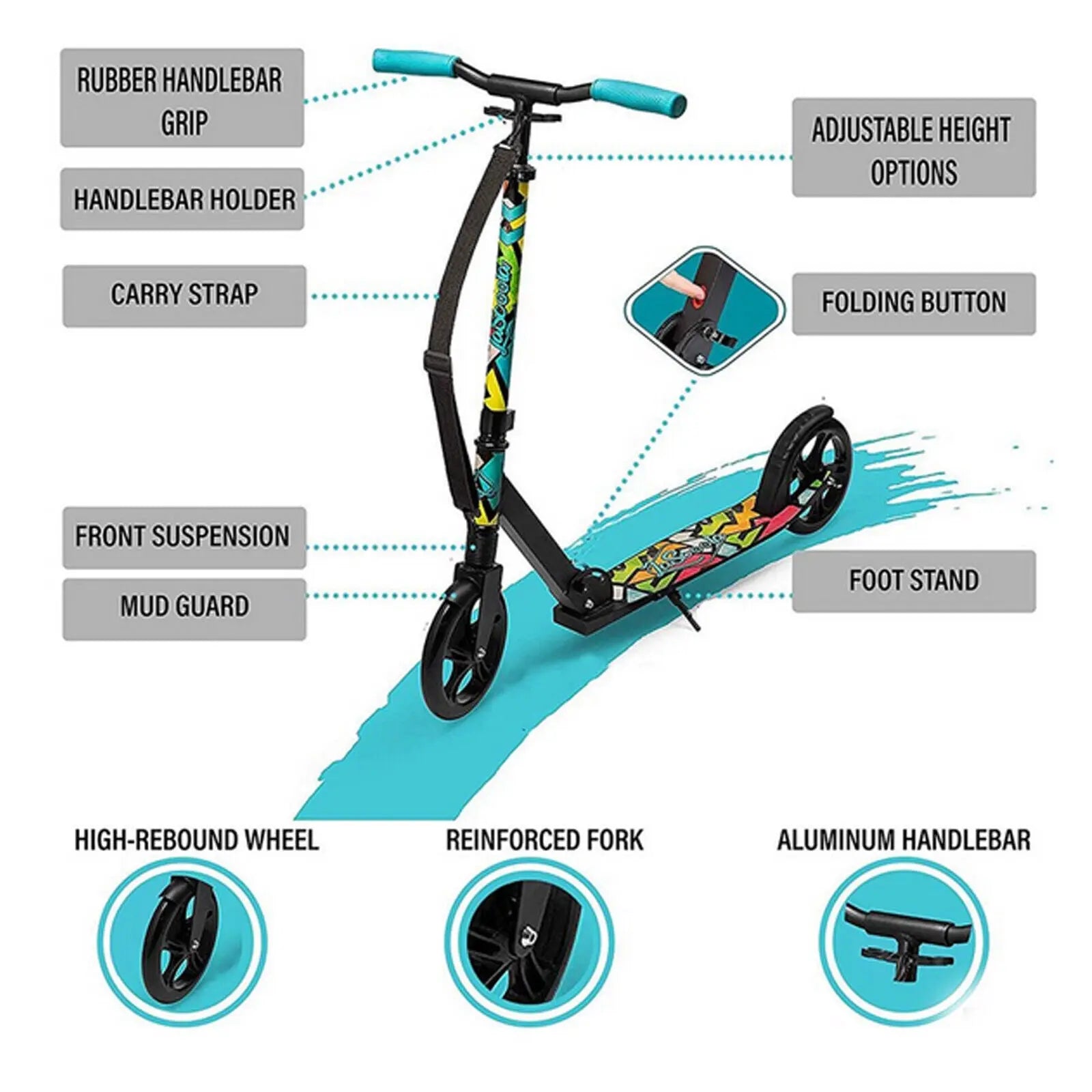Lascoota Pulse Kick Push Commuter Scooter Teen Adult Graphic Black Wholesale Hub