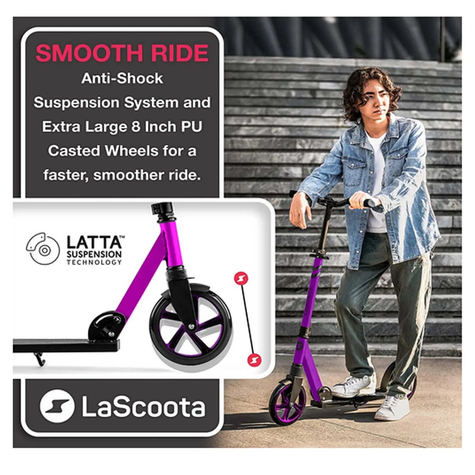 Lascoota Pulse Kick Push Commuter Scooter Teen Adult Graphic Black Wholesale Hub