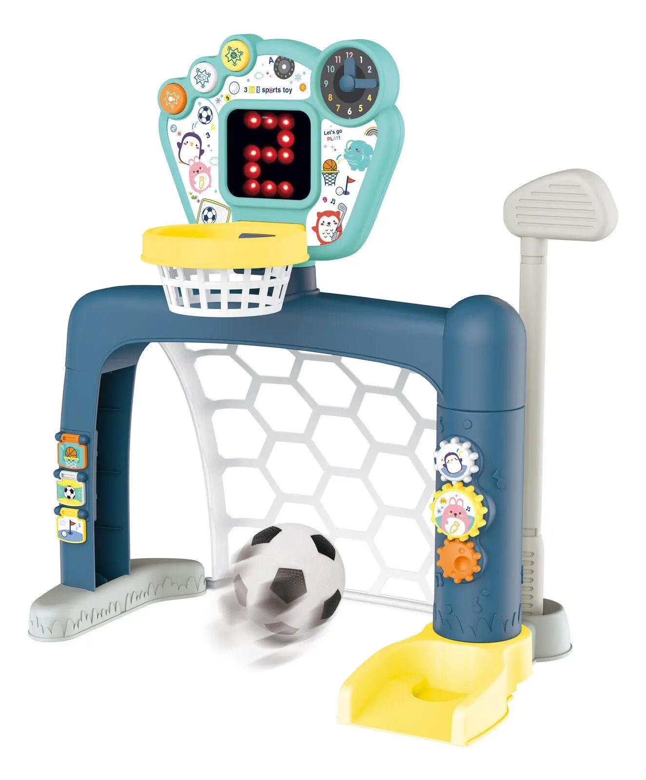 Sports World 3-in-1 Adjustable Indoor basketball, Soccer Goal, and Golf Set Wholesale Hub