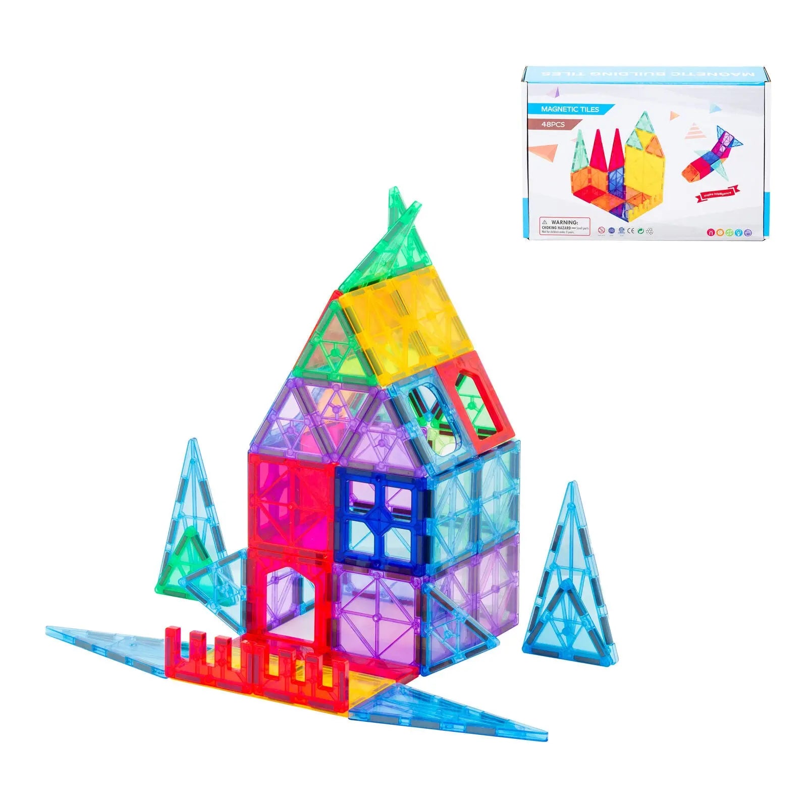 48 Pcs non-toxic STEM Educational, Durable Magnetic Tiles/Puzzle with Storage Bag Wholesale Hub