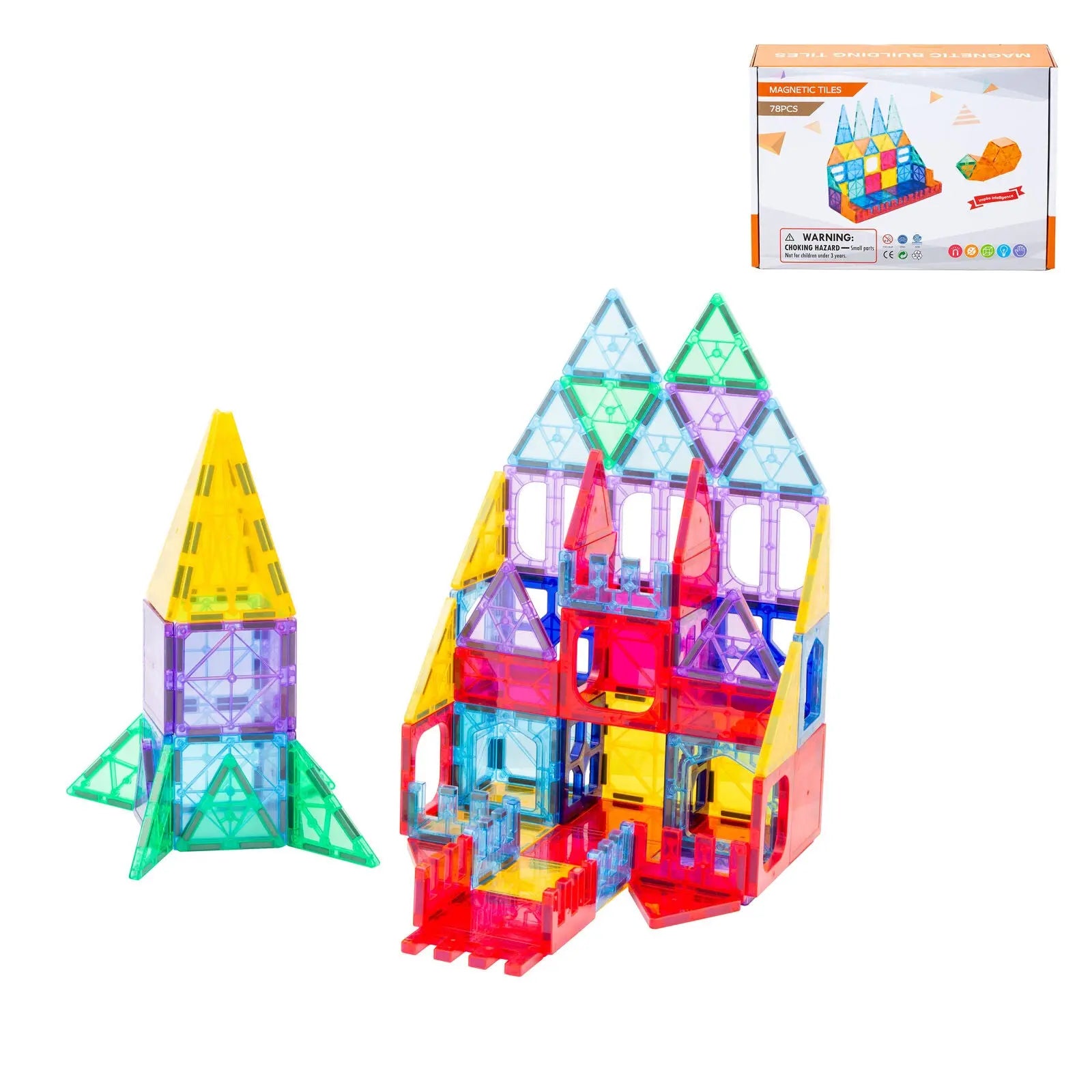 78 Pcs non-toxic STEM Educational, Durable Magnetic Tiles/Puzzle with Storage Bag Wholesale Hub