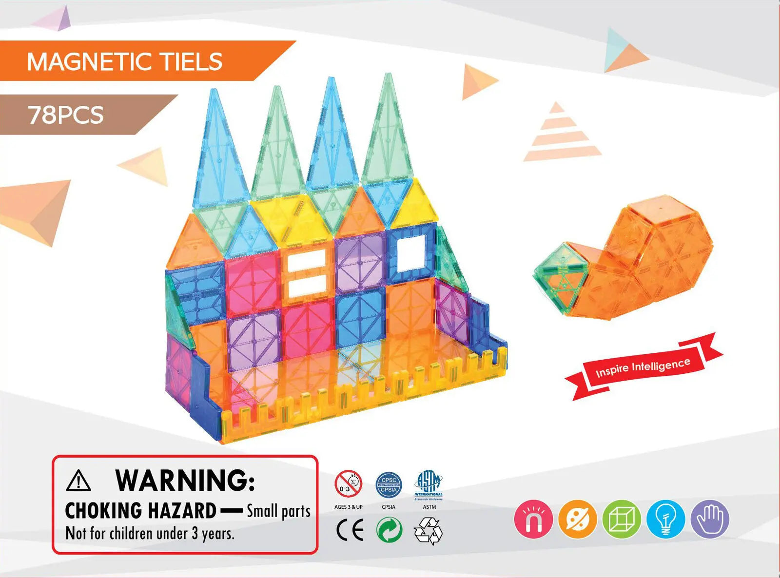78 Pcs non-toxic STEM Educational, Durable Magnetic Tiles/Puzzle with Storage Bag Wholesale Hub