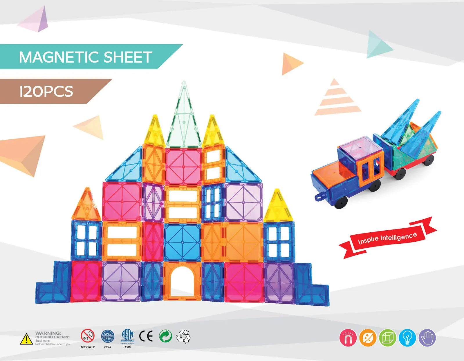 120 Pcs non-toxic STEM Educational, Durable Magnetic Tiles/Puzzle with Storage Bag Wholesale Hub