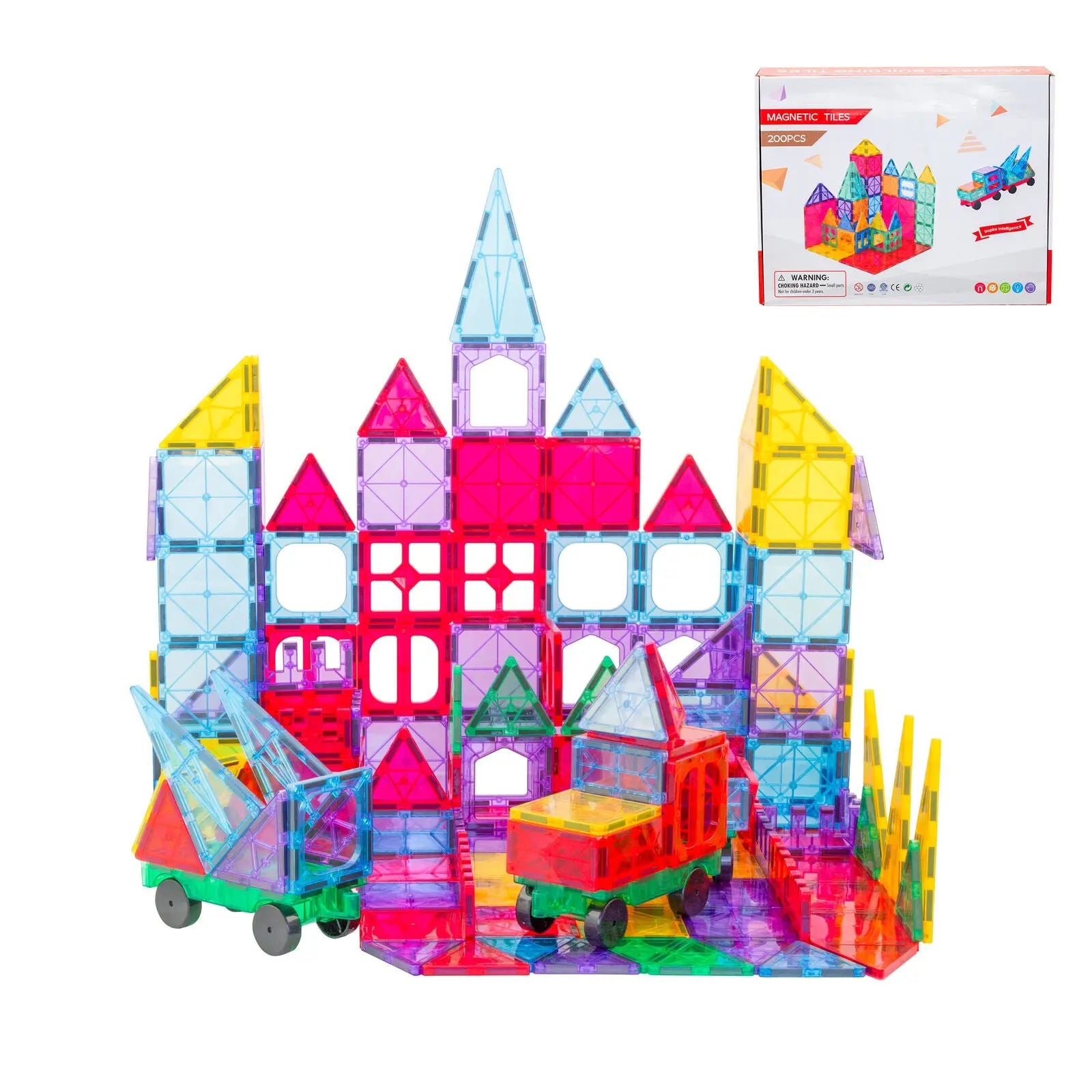 200 Pcs non-toxic STEM Educational, Durable Magnetic Tiles/Puzzle with Storage Bag Wholesale Hub