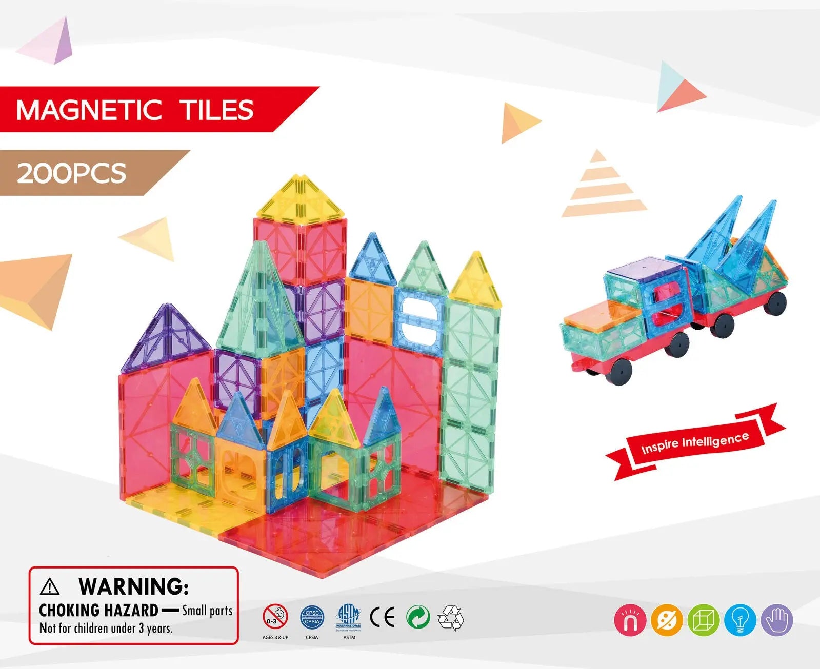 200 Pcs non-toxic STEM Educational, Durable Magnetic Tiles/Puzzle with Storage Bag Wholesale Hub
