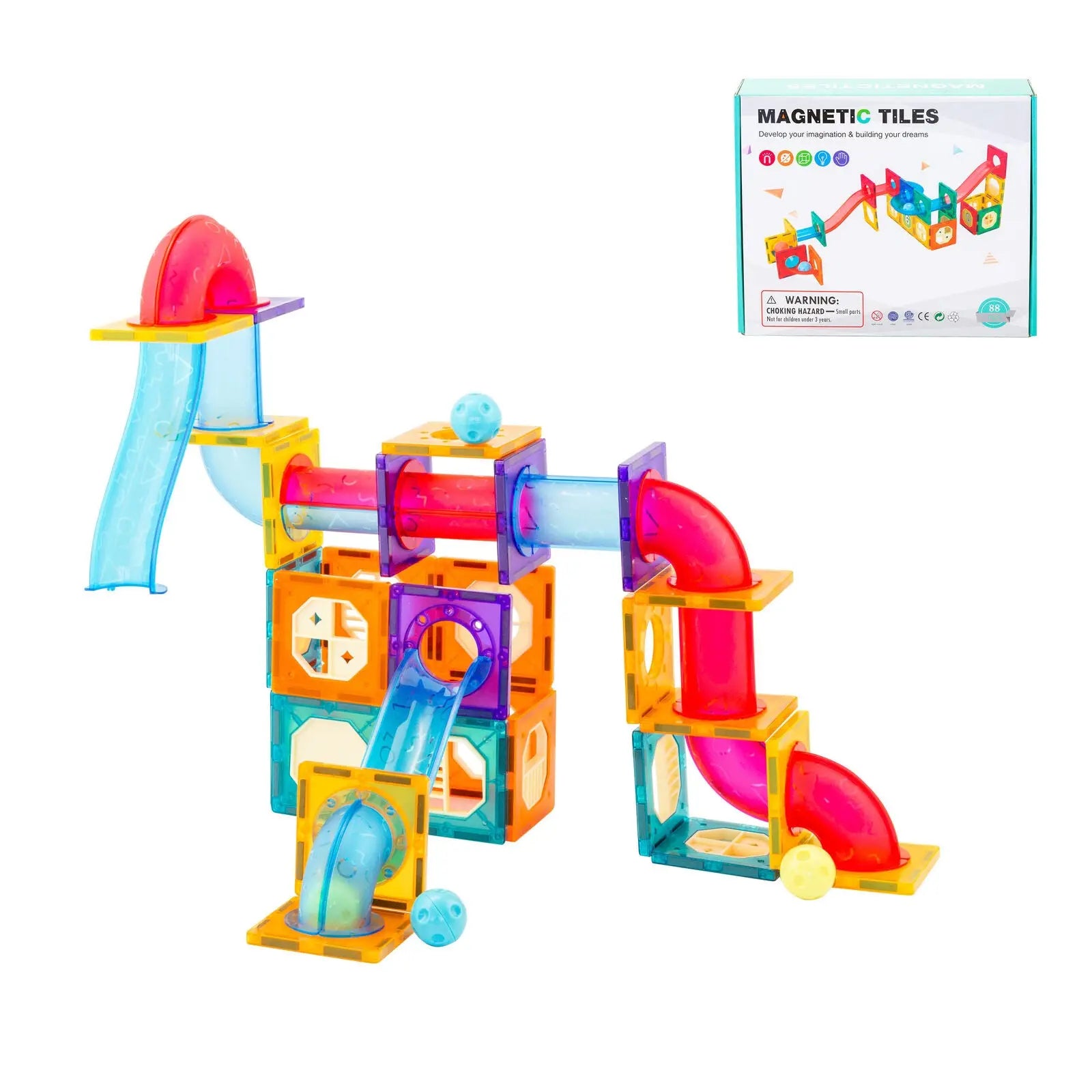 88 Pcs non-toxic STEM Educational, Durable Magnetic Tiles/Puzzle with Storage Bag Wholesale Hub