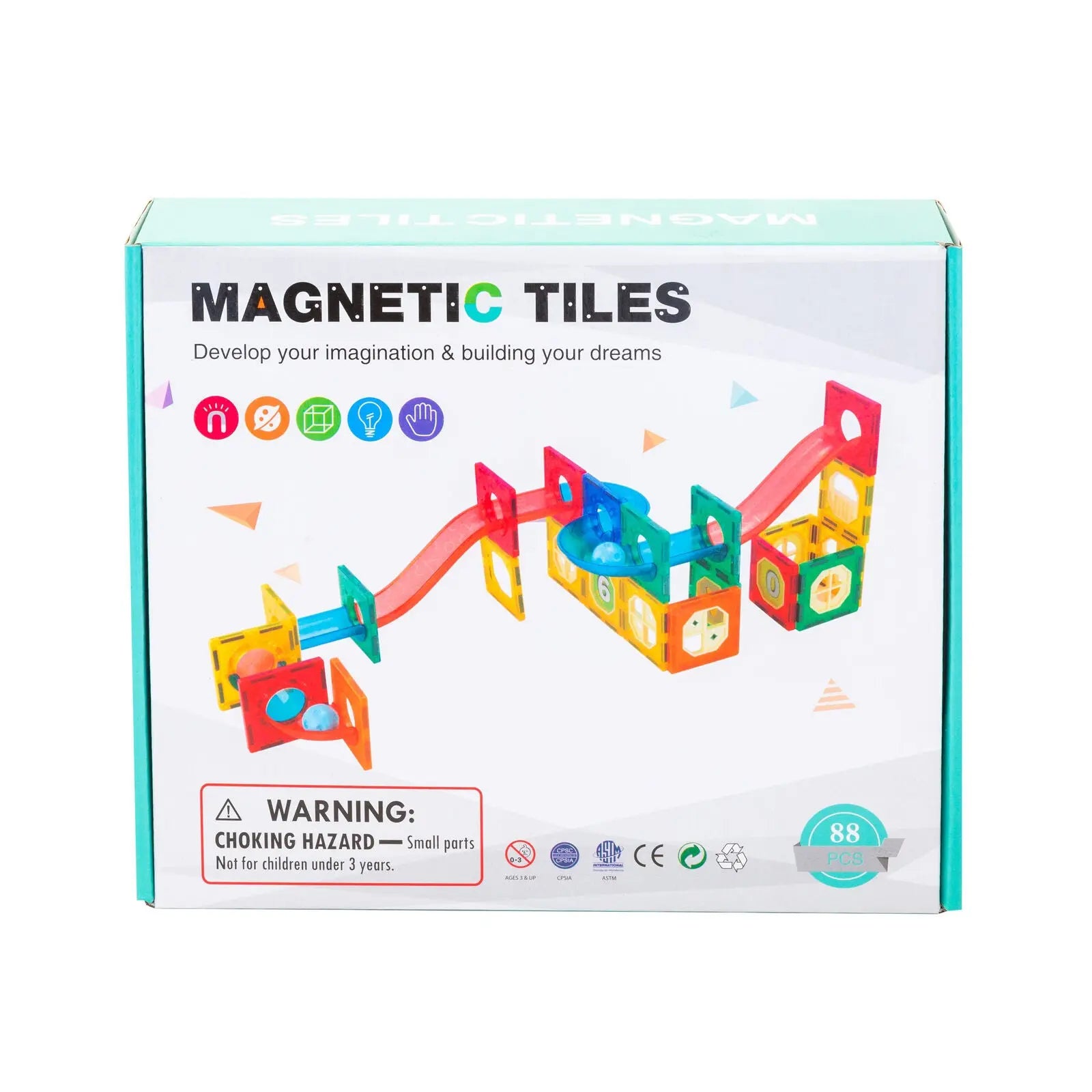 88 Pcs non-toxic STEM Educational, Durable Magnetic Tiles/Puzzle with Storage Bag Wholesale Hub