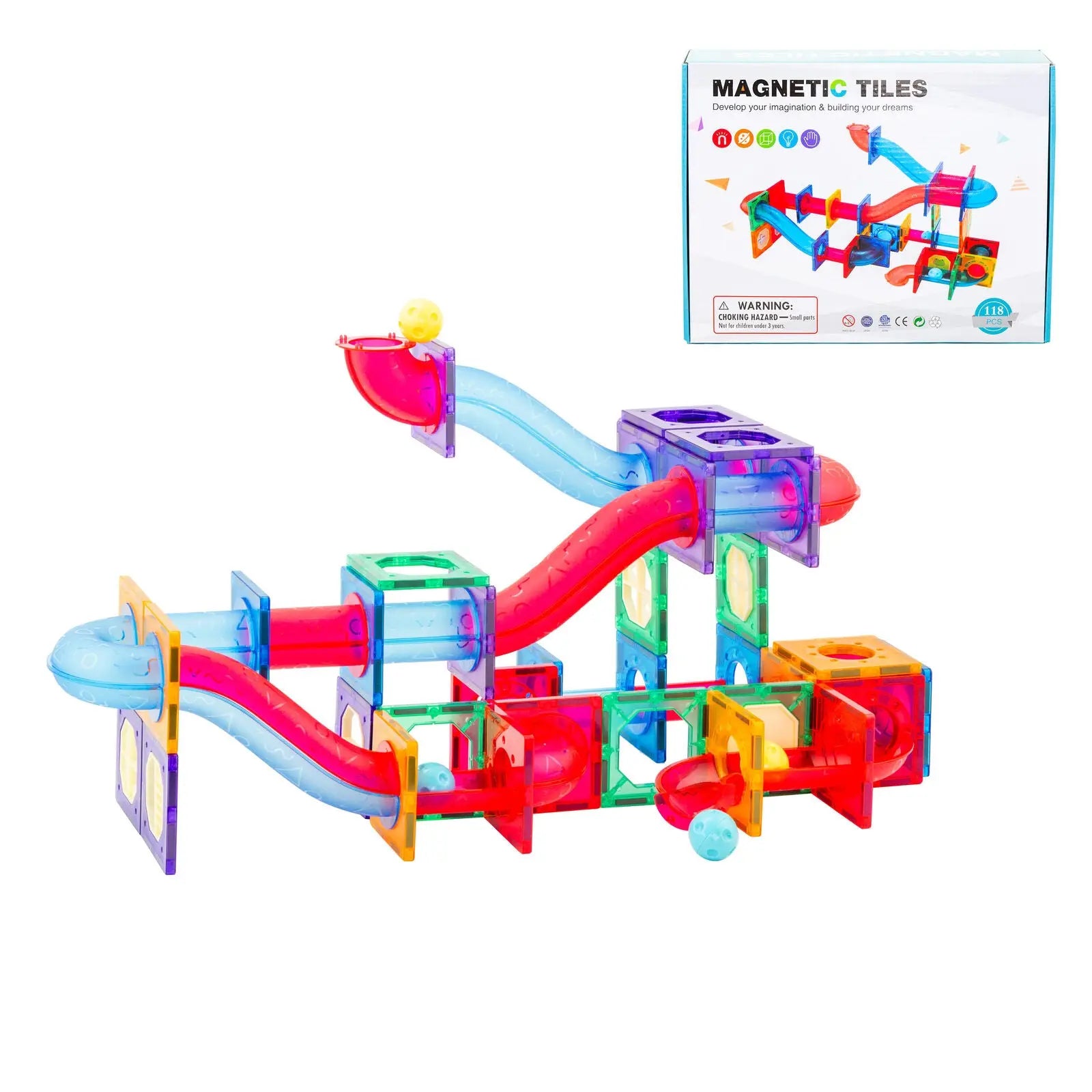 118 Pcs non-toxic STEM Educational, Durable Magnetic Tiles/Puzzle with Storage Bag Wholesale Hub