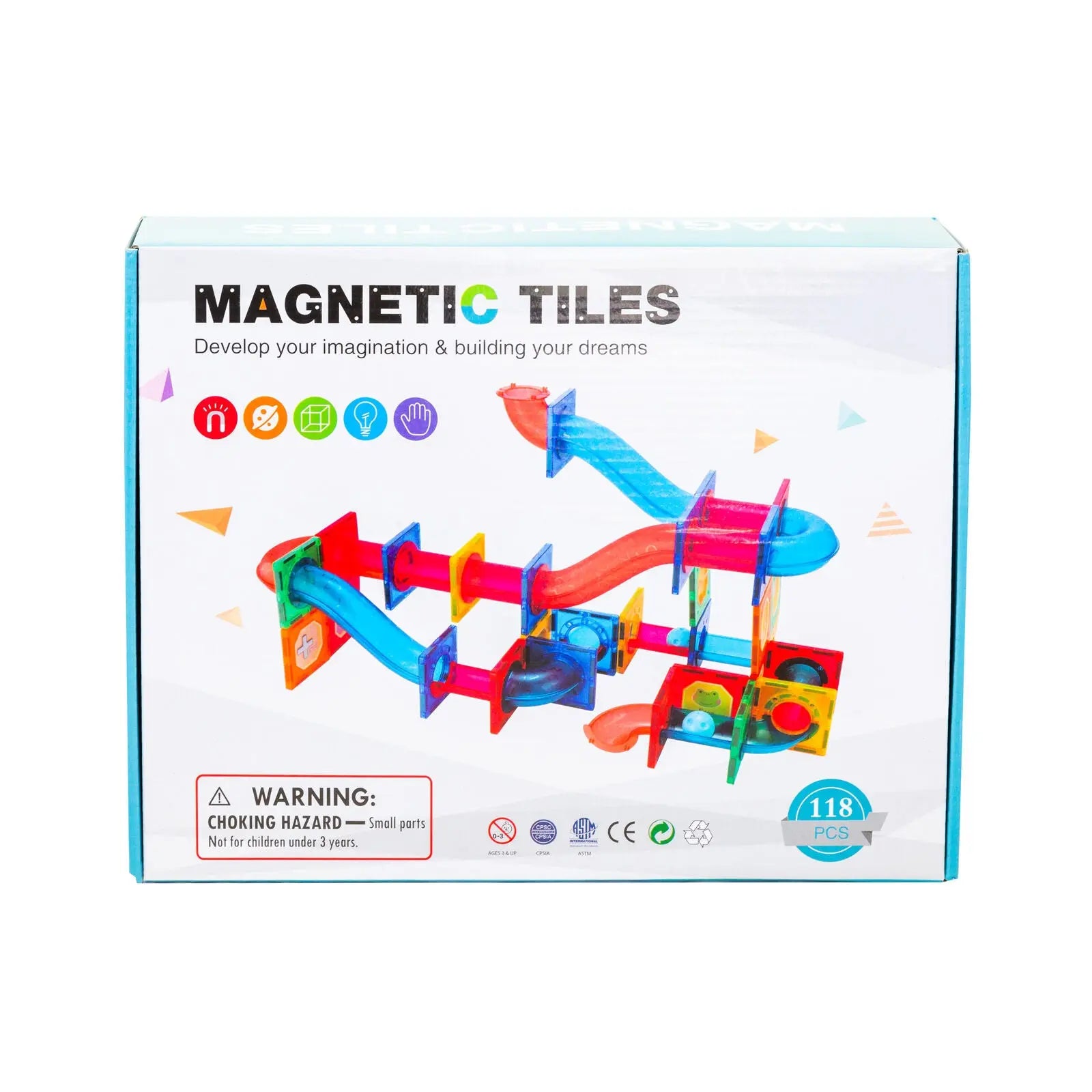 118 Pcs non-toxic STEM Educational, Durable Magnetic Tiles/Puzzle with Storage Bag Wholesale Hub