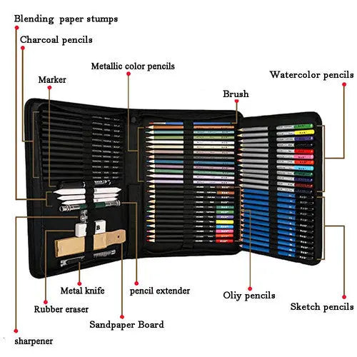 72pcs Professional Drawing Artist Kit Set Pencils and Sketch Charcoal Art Tools Wholesale Hub