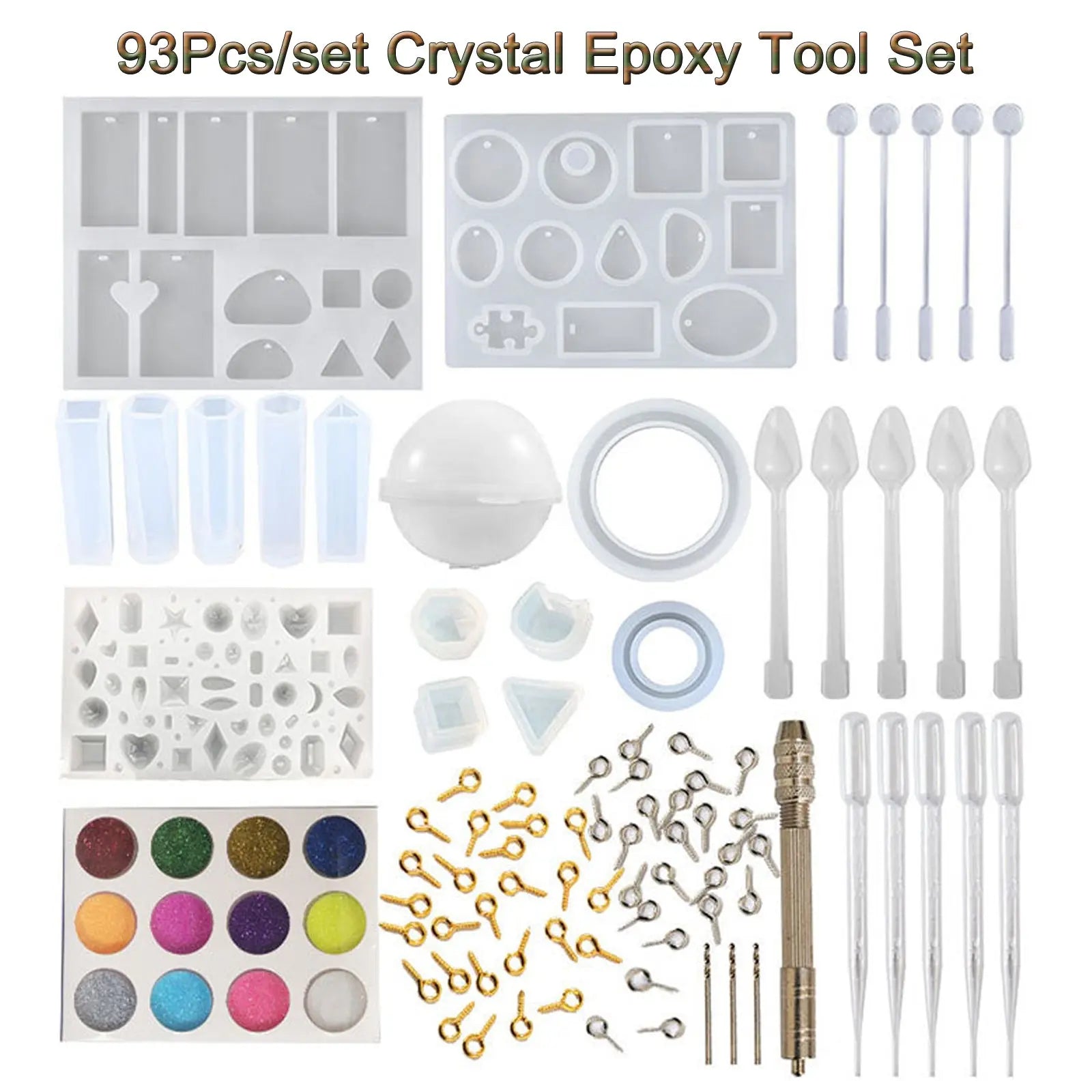 93Pcs/Set Resin Mold Epoxy Resin Mold Dropper Spoon Powder Set Kit Craft Tool Wholesale Hub