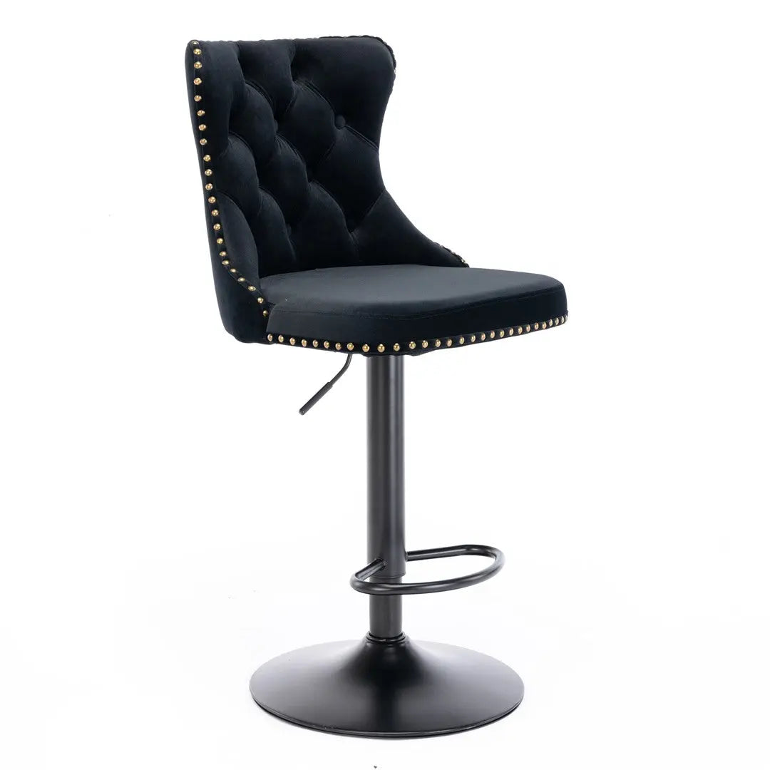 2x Height Adjustable Swivel Bar Stool Velvet Nailhead Barstool with Footrest