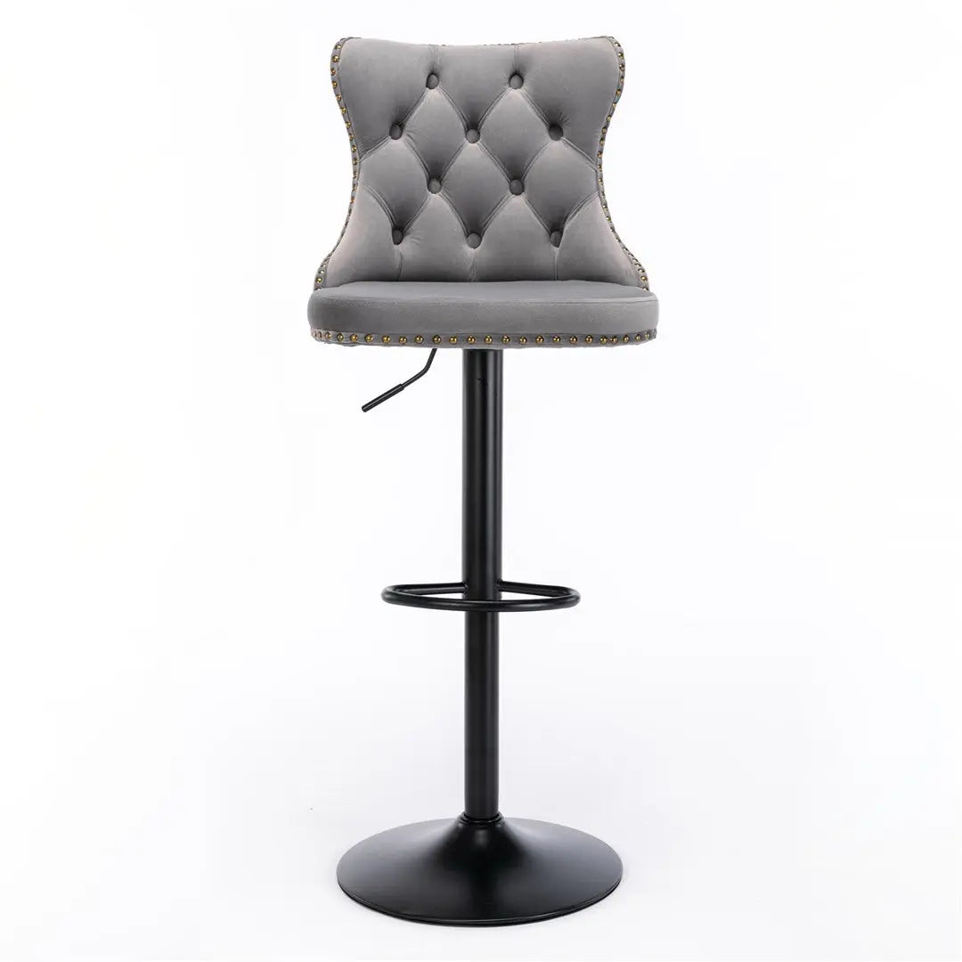 2x Height Adjustable Swivel Bar Stool Velvet Nailhead Barstool with Footrest