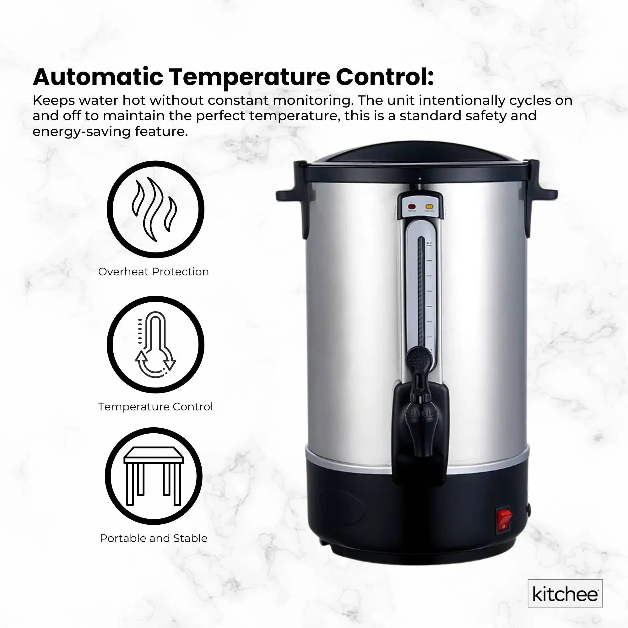 Kitchee 10L Electric Water Boiler - Stainless Steel Commercial Hot Liquid Urn Wholesale Hub