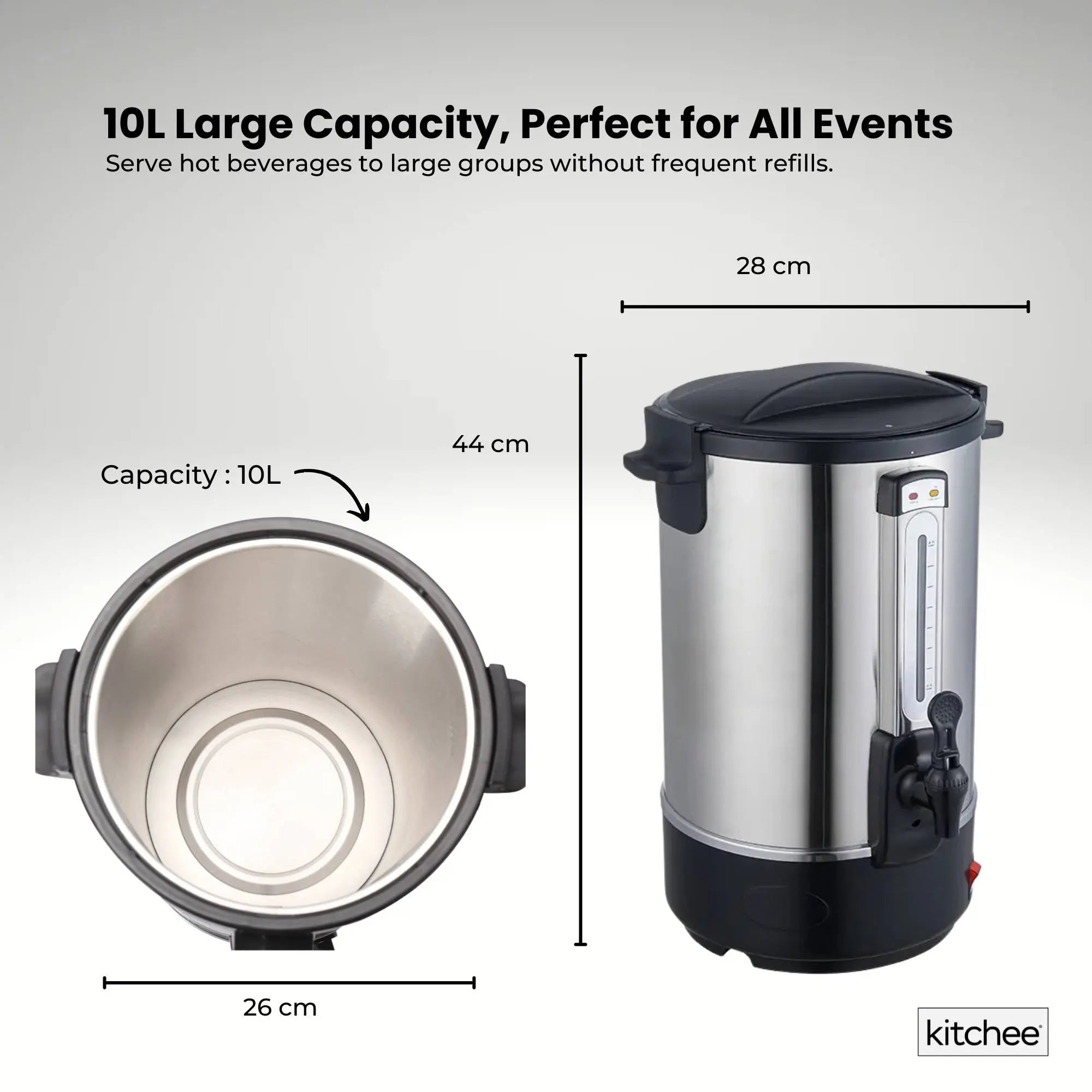 Kitchee 10L Electric Water Boiler - Stainless Steel Commercial Hot Liquid Urn Wholesale Hub