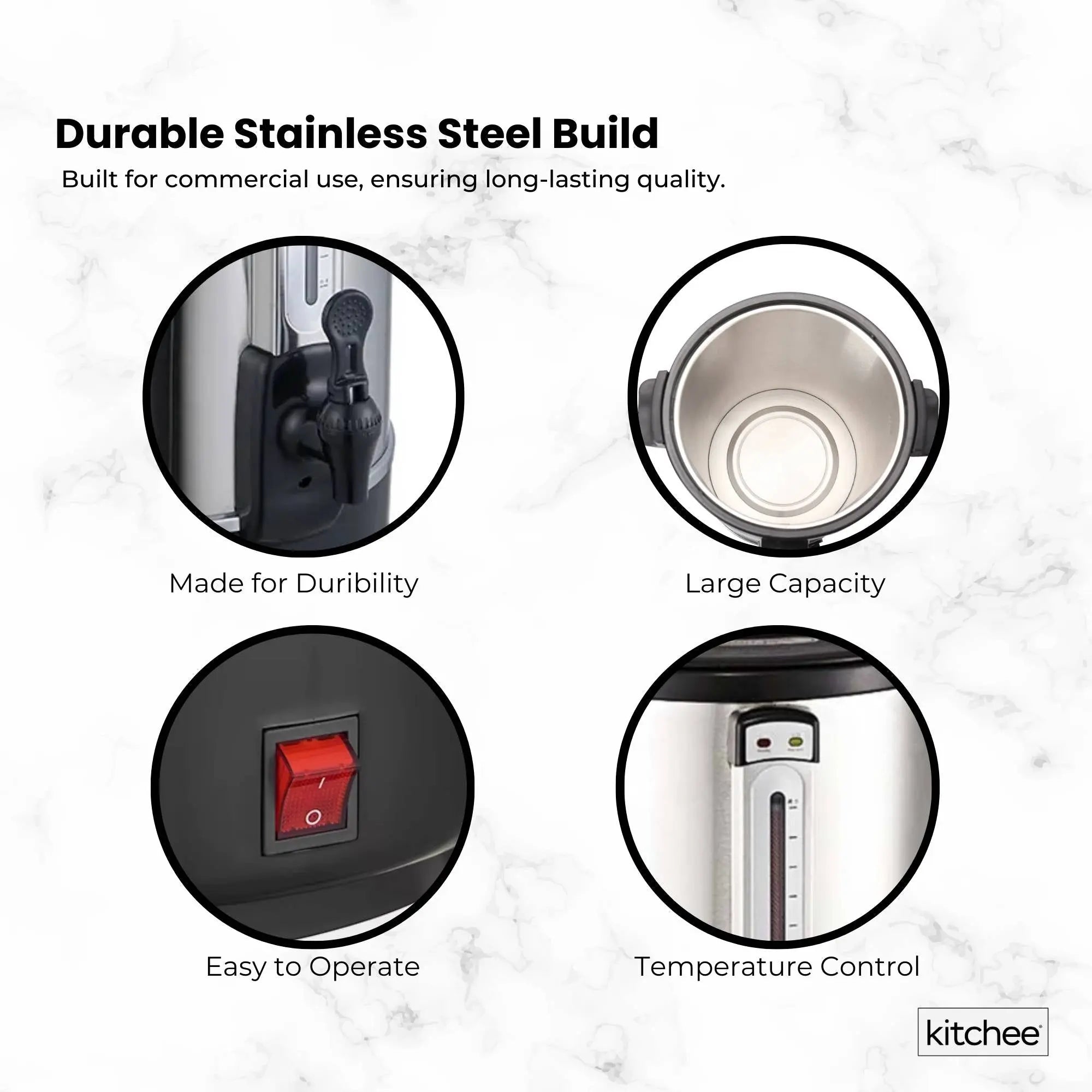 Kitchee 15L Electric Water Boiler - Stainless Steel Commercial Hot Liquid Urn Wholesale Hub