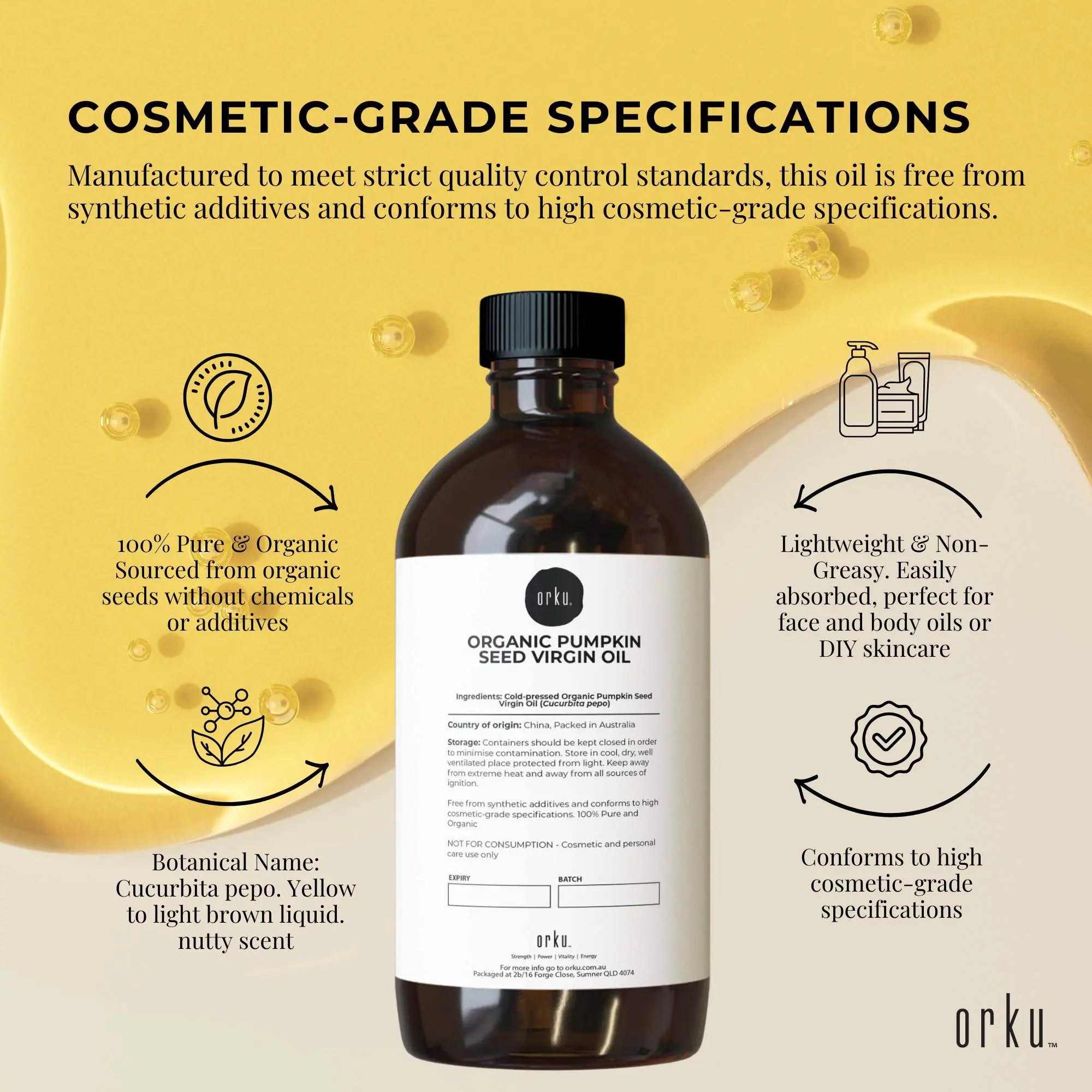Orku 500ml Organic Pumpkin Seed Oil – Virgin Cold Pressed Unrefined Cosmetic Grade Wholesale Hub