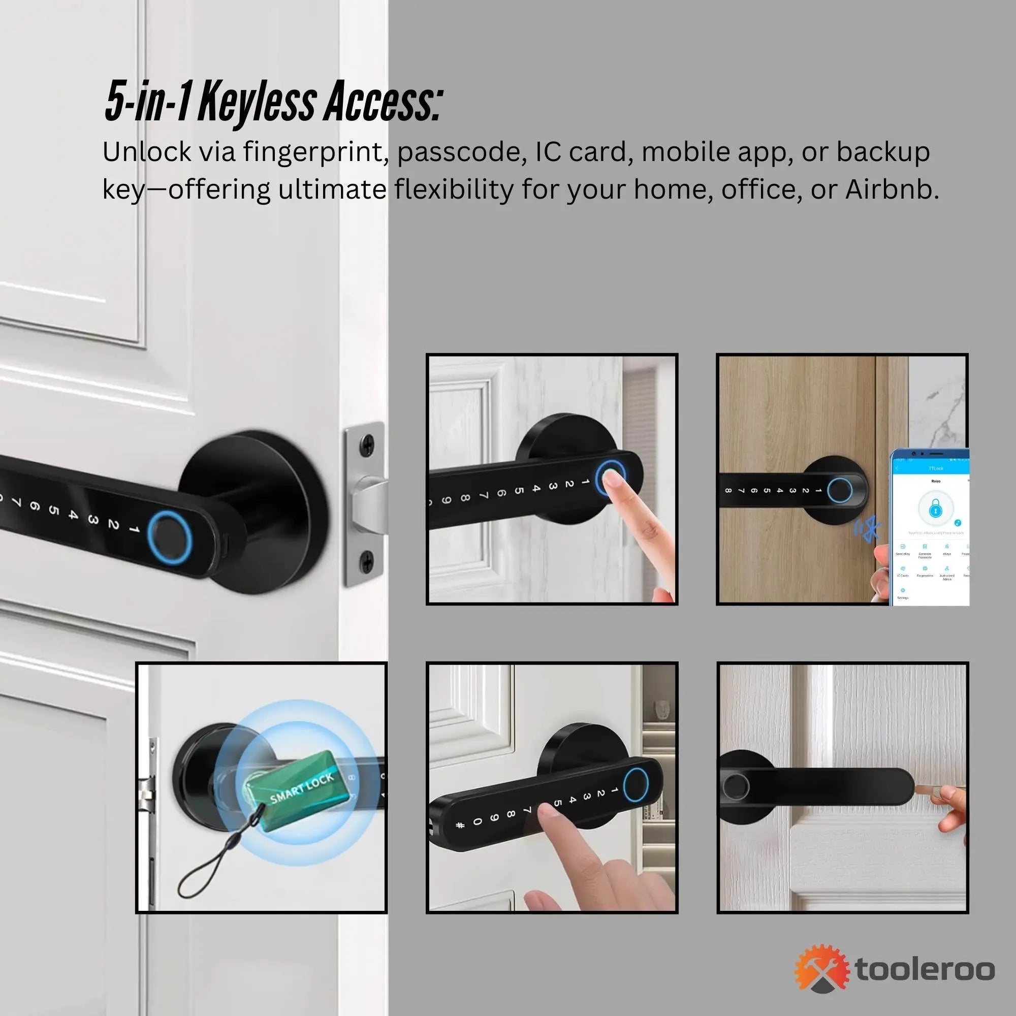 Tooleroo Digital Smart Door Lock Handle - 5in1 Keypad Home Entry Security System Wholesale Hub