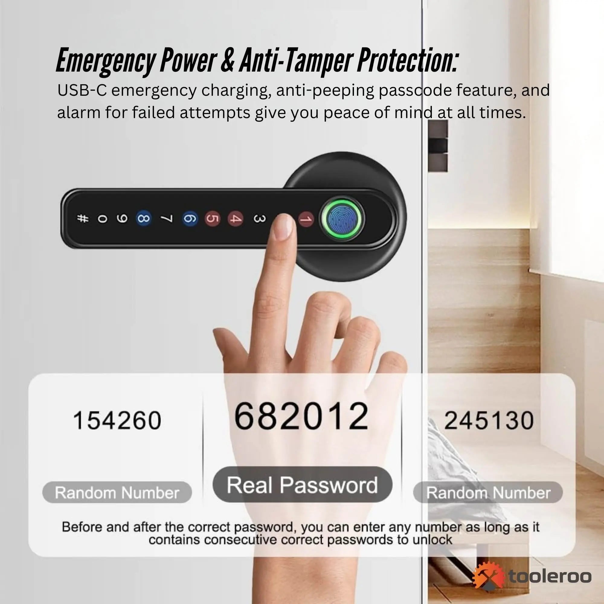 Tooleroo Digital Smart Door Lock Handle - 5in1 Keypad Home Entry Security System Wholesale Hub