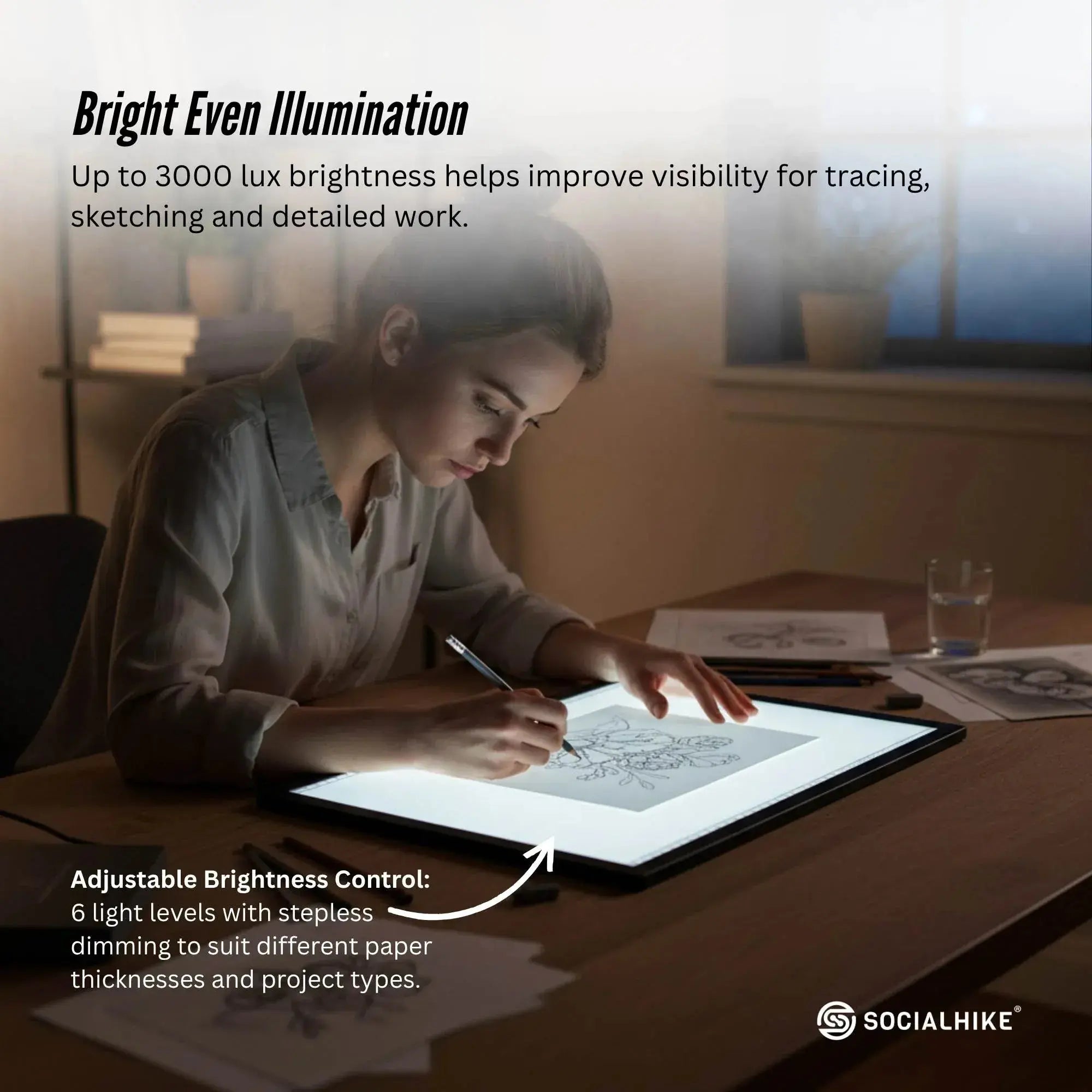 Social Hike A3 LED Light Pad Tracing Board Rechargeable USB-C 3000mAh Light Box Wholesale Hub
