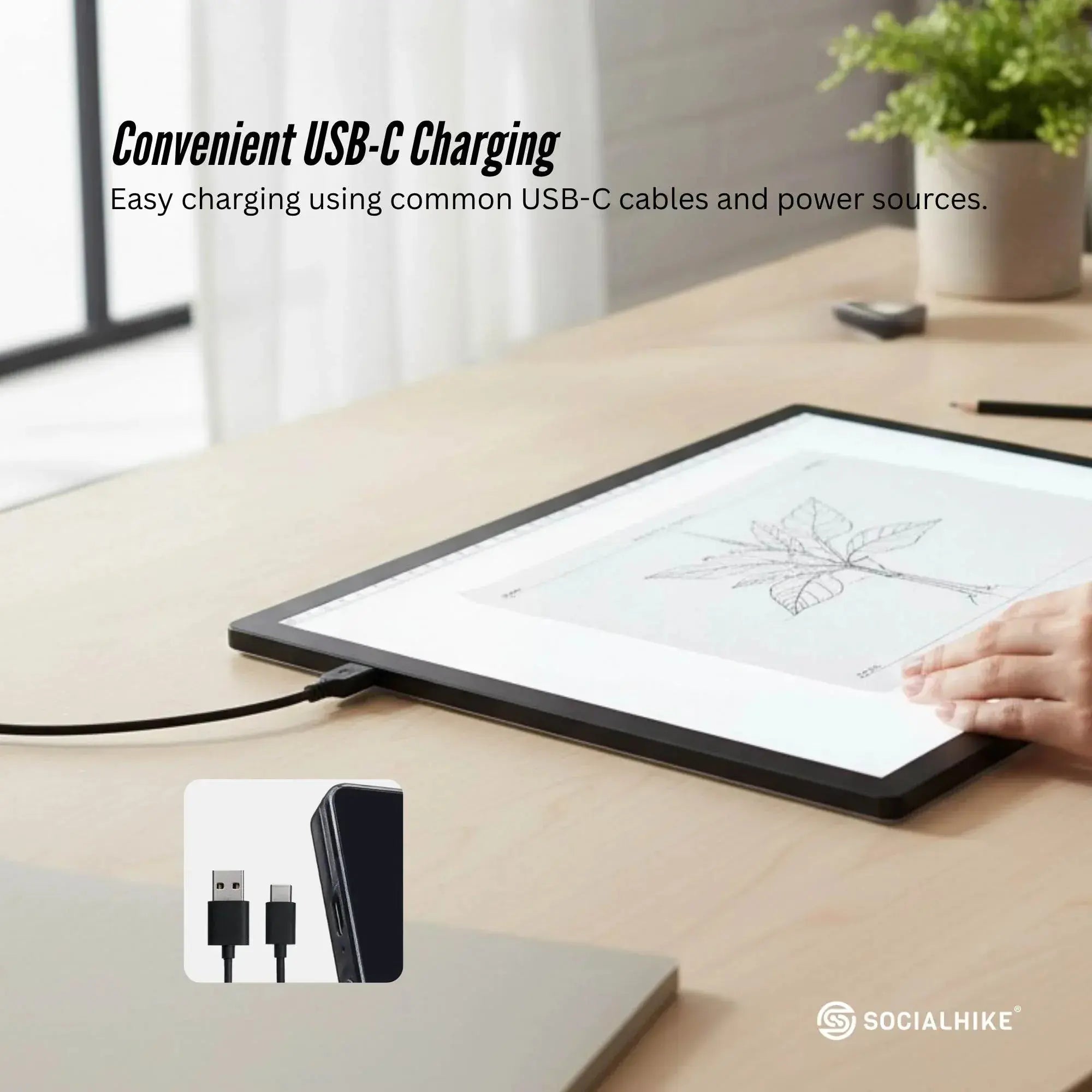 Social Hike A3 LED Light Pad Tracing Board Rechargeable USB-C 3000mAh Light Box Wholesale Hub